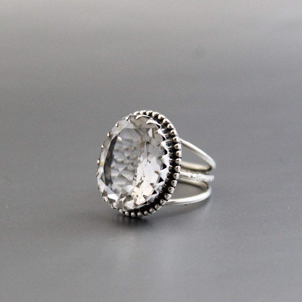 Natural Crystal Ring, Clear Quartz Ring, Dainty silver Ring, Large Statement Ring, Gemstone, Handmade, Organic, Antique Victorian Jewelry