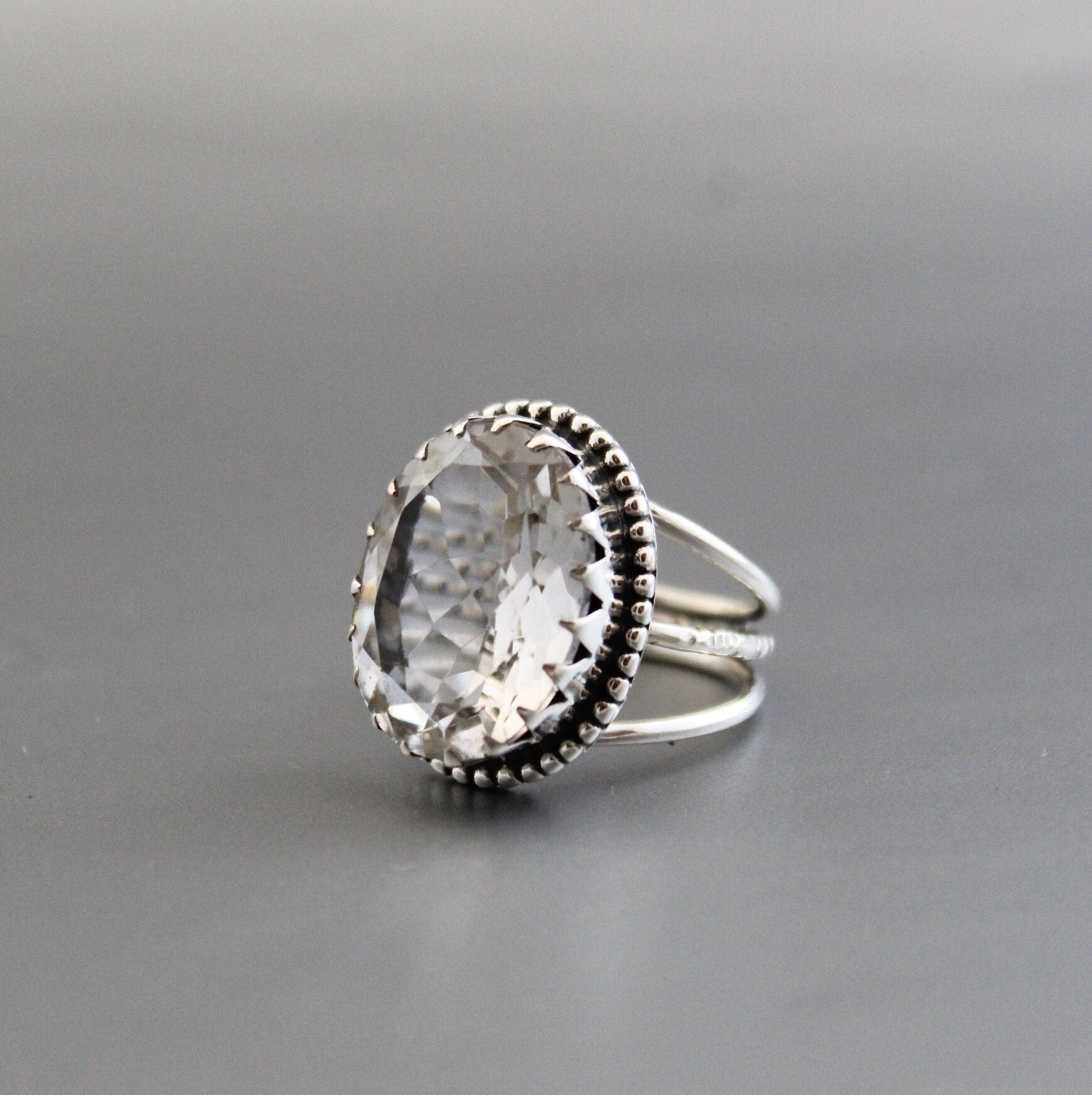 Natural Crystal Ring, Clear Quartz Ring, Dainty silver Ring, Large Statement Ring, Gemstone, Handmade, Organic, Antique Victorian Jewelry