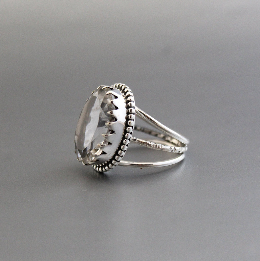 Natural Crystal Ring, Clear Quartz Ring, Dainty silver Ring, Large Statement Ring, Gemstone, Handmade, Organic, Antique Victorian Jewelry