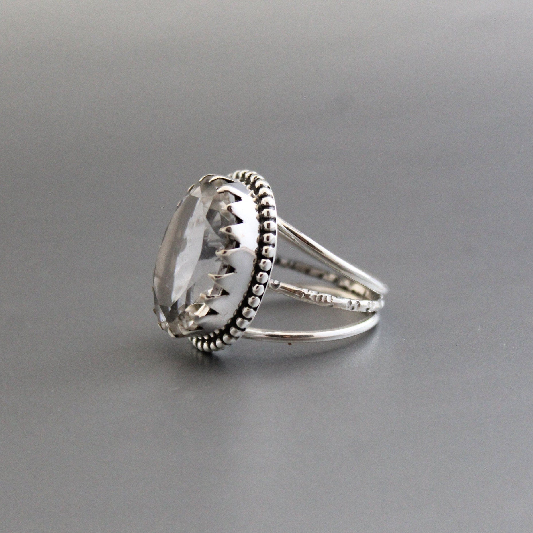 Natural Crystal Ring, Clear Quartz Ring, Dainty silver Ring, Large Statement Ring, Gemstone, Handmade, Organic, Antique Victorian Jewelry