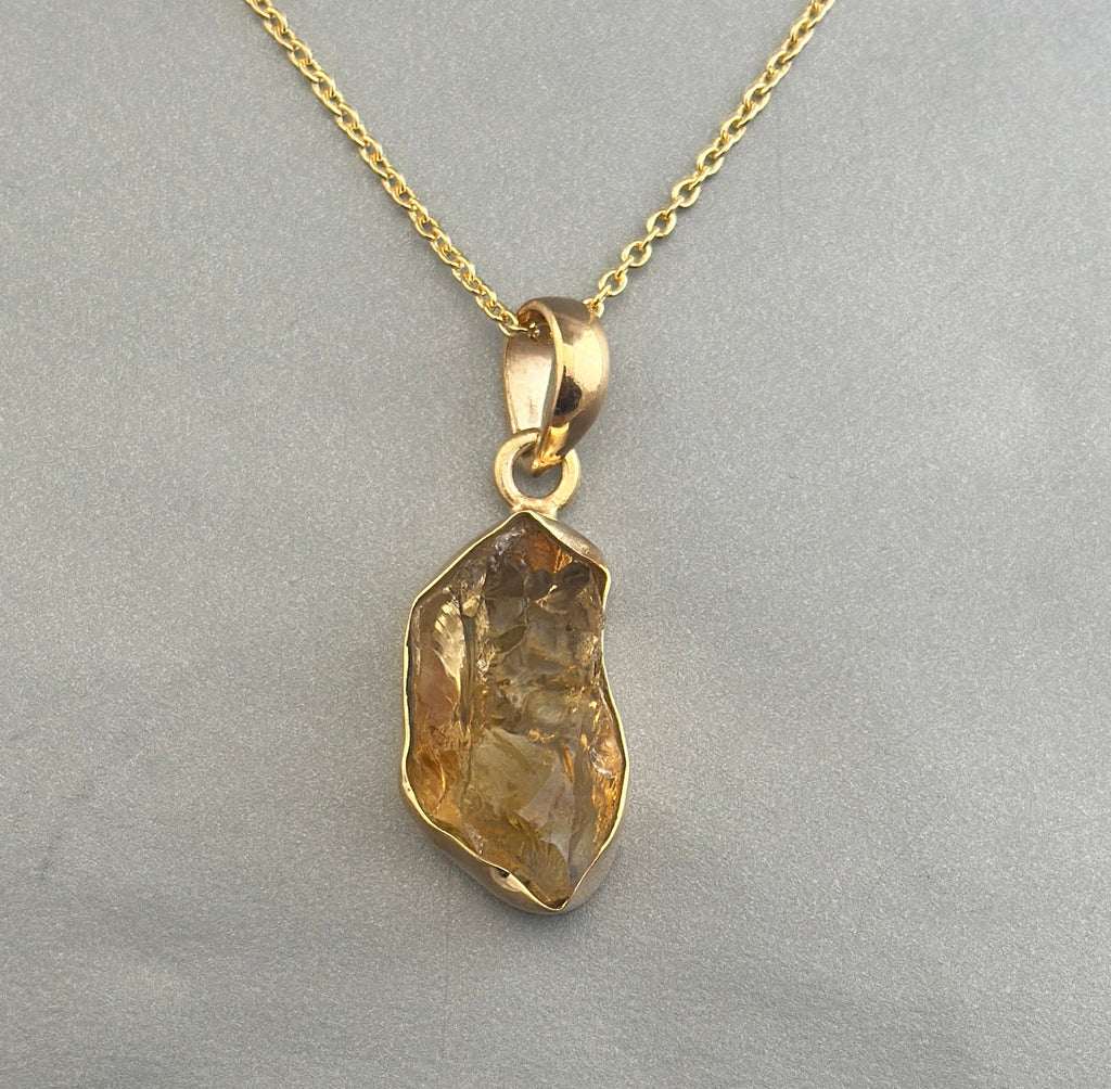 Raw Citrine Necklace: Sterling Silver November Birthstone Pendant