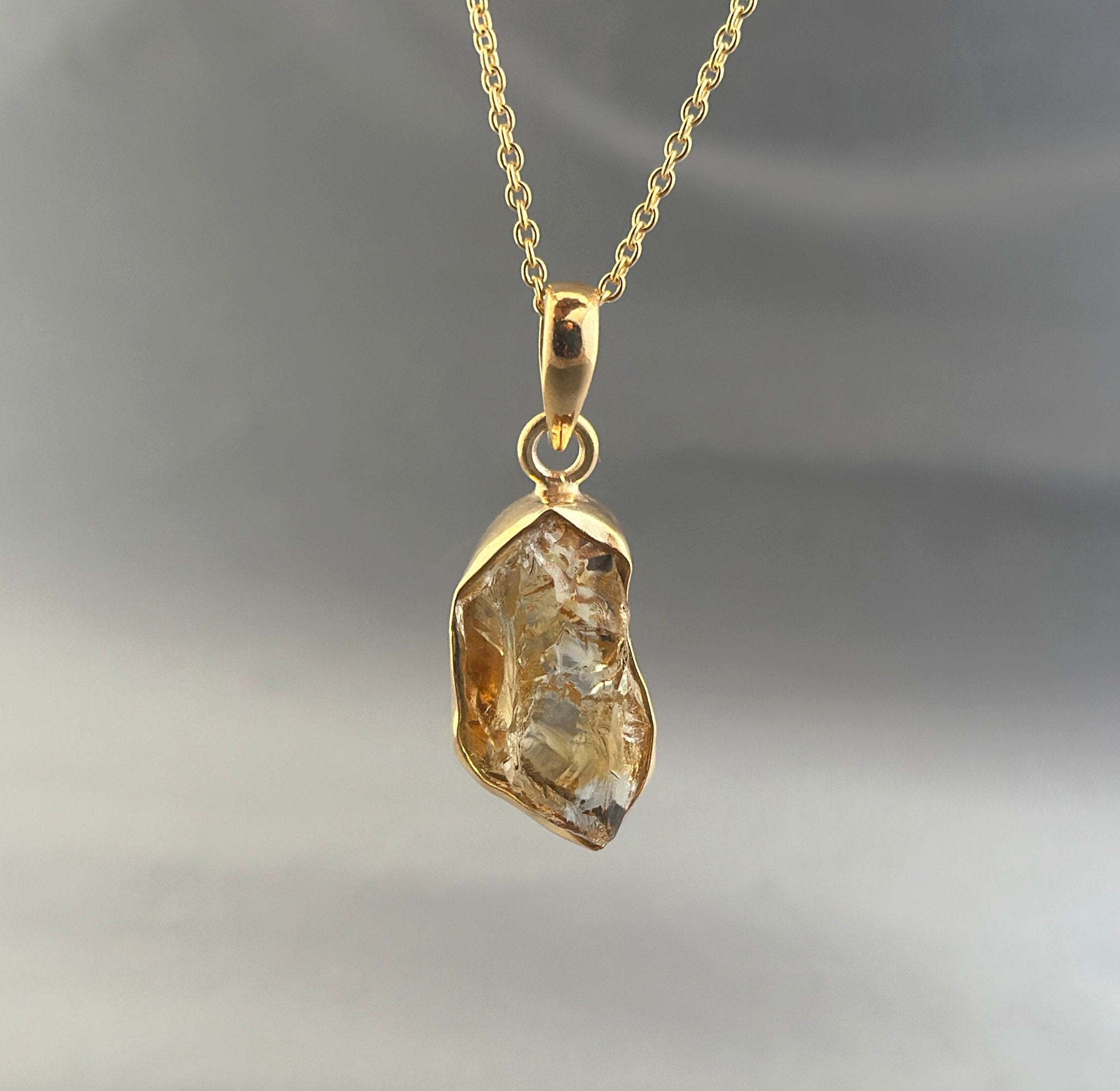 Raw Citrine Necklace: Sterling Silver November Birthstone Pendant