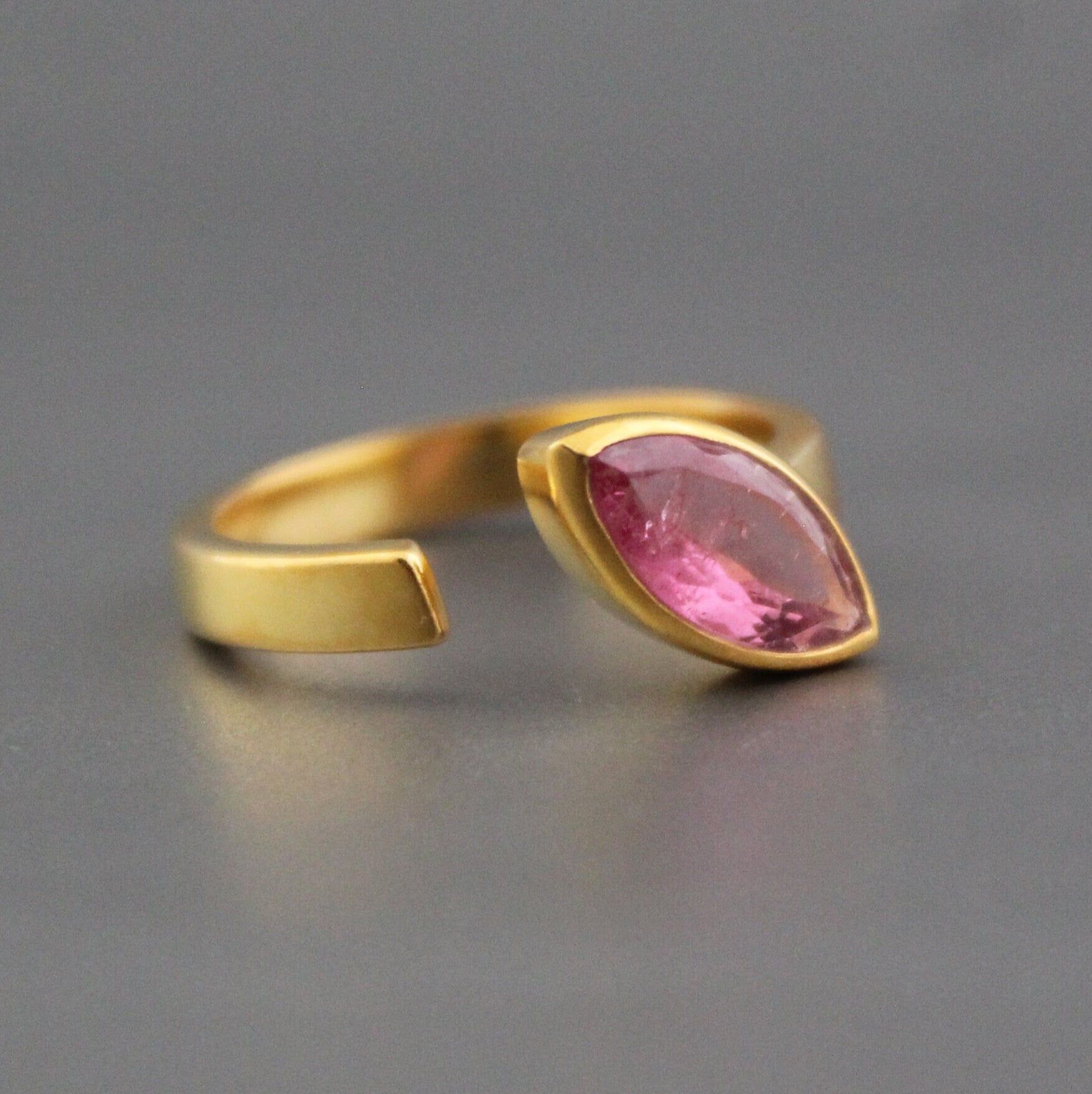 Pink Tourmaline Ring, Dainty Gold Ring, Adjustable Band, Pink Gemstone Ring, 925 Sterling Silver Jewelry, Birthday Gift, Ring For Mother