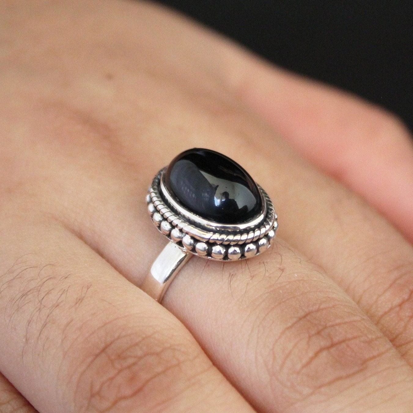 Black Onyx Sterling Silver Ring, Vintage Inspired Black Stone Ring, Grandma Gift, Minimalist ring, Signet ring, Everyday ring