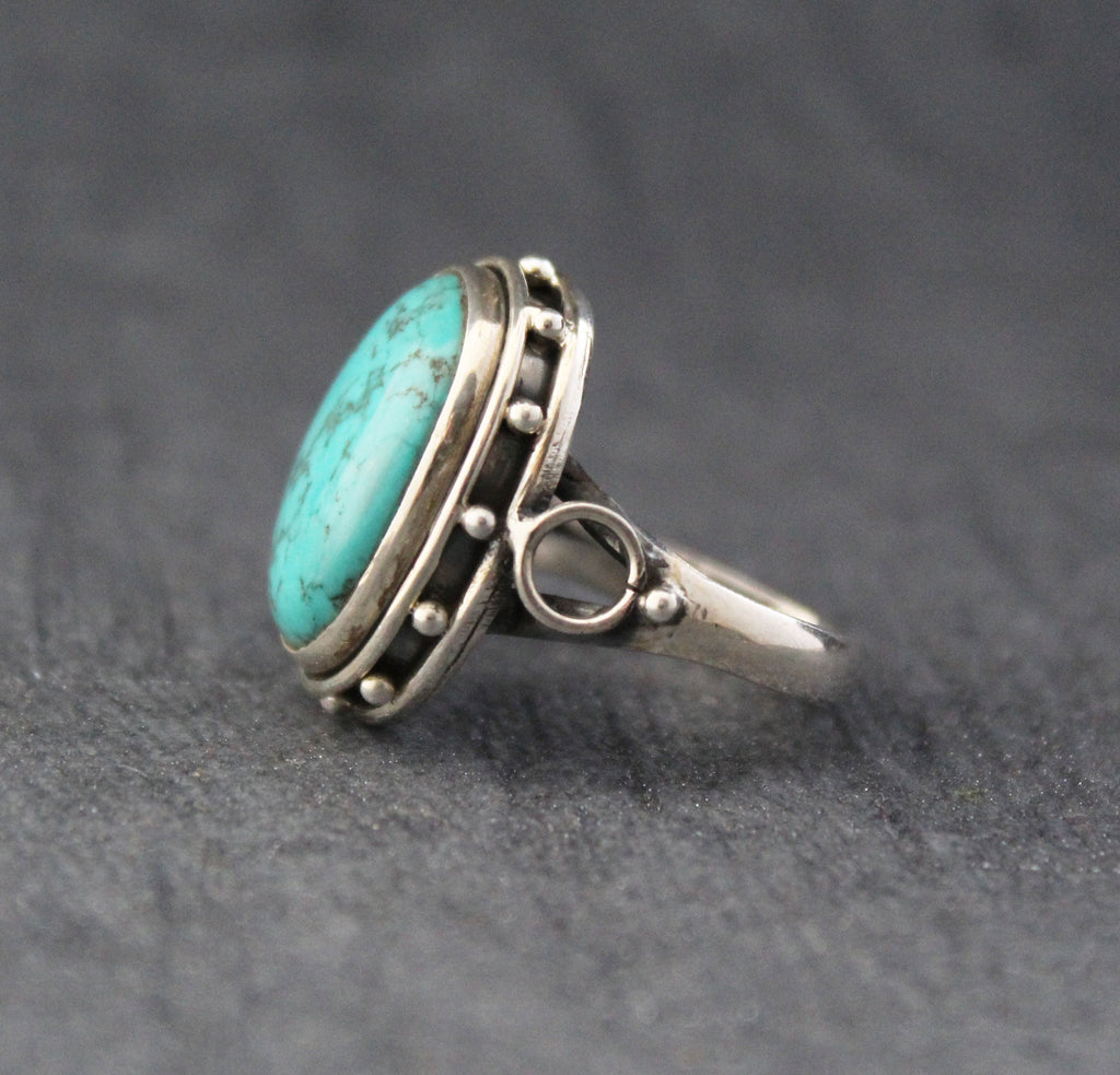 Turquoise Silver Ring, 925 Sterling Silver, Oval Turquoise Statement Ring, Handmade Boho Gemstone Ring, December Birthstone, Gift for Mom
