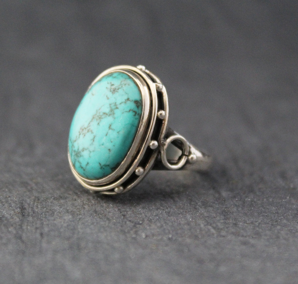 Turquoise Silver Ring, 925 Sterling Silver, Oval Turquoise Statement Ring, Handmade Boho Gemstone Ring, December Birthstone, Gift for Mom
