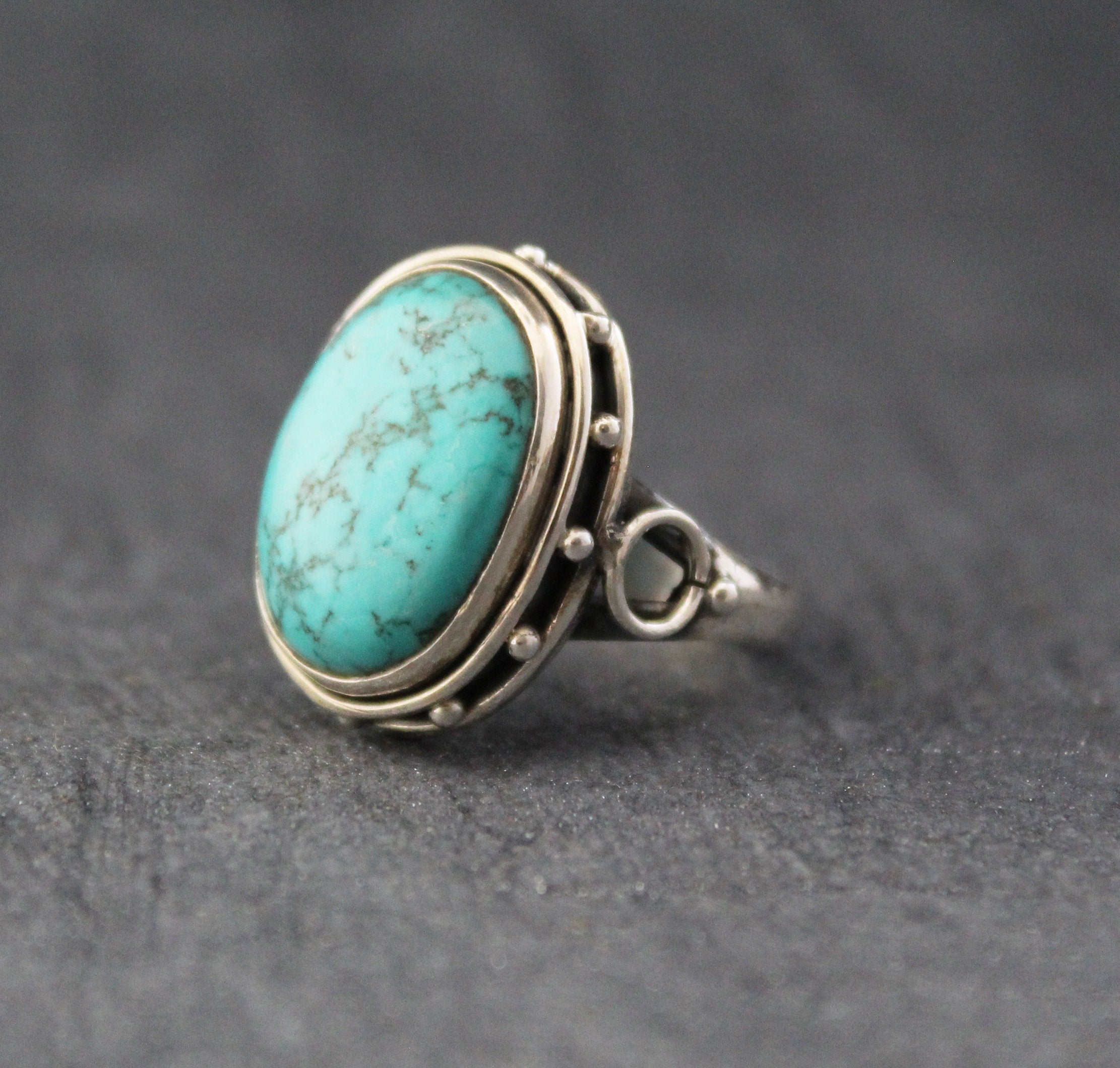 Turquoise Silver Ring, 925 Sterling Silver, Oval Turquoise Statement Ring, Handmade Boho Gemstone Ring, December Birthstone, Gift for Mom