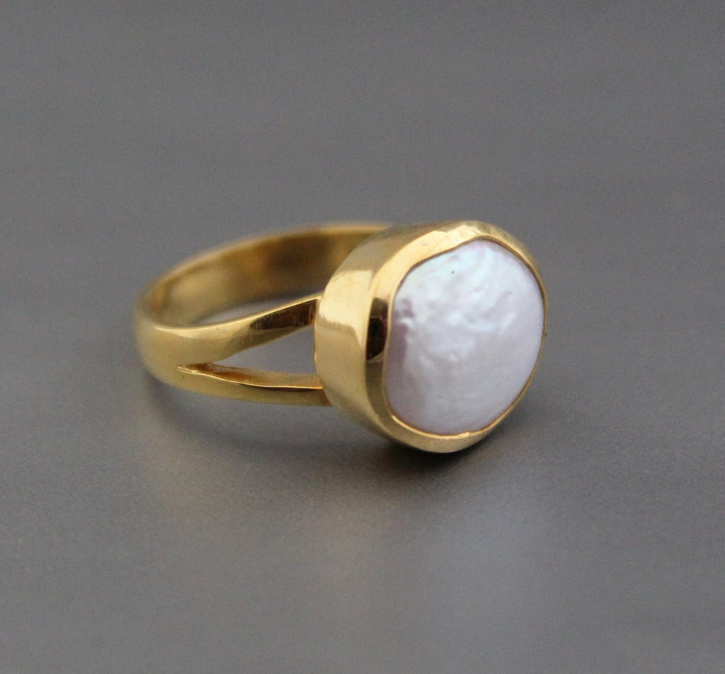 Handmade Natural Keshi Pearl Ring, 14K Gold, Sterling Silver, Boho Jewelry, June Birthstone, pearlring, gold ring for pearl