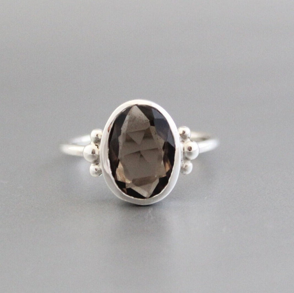 Handmade Sterling Silver Smoky Quartz Ring: Oval Rose Cut