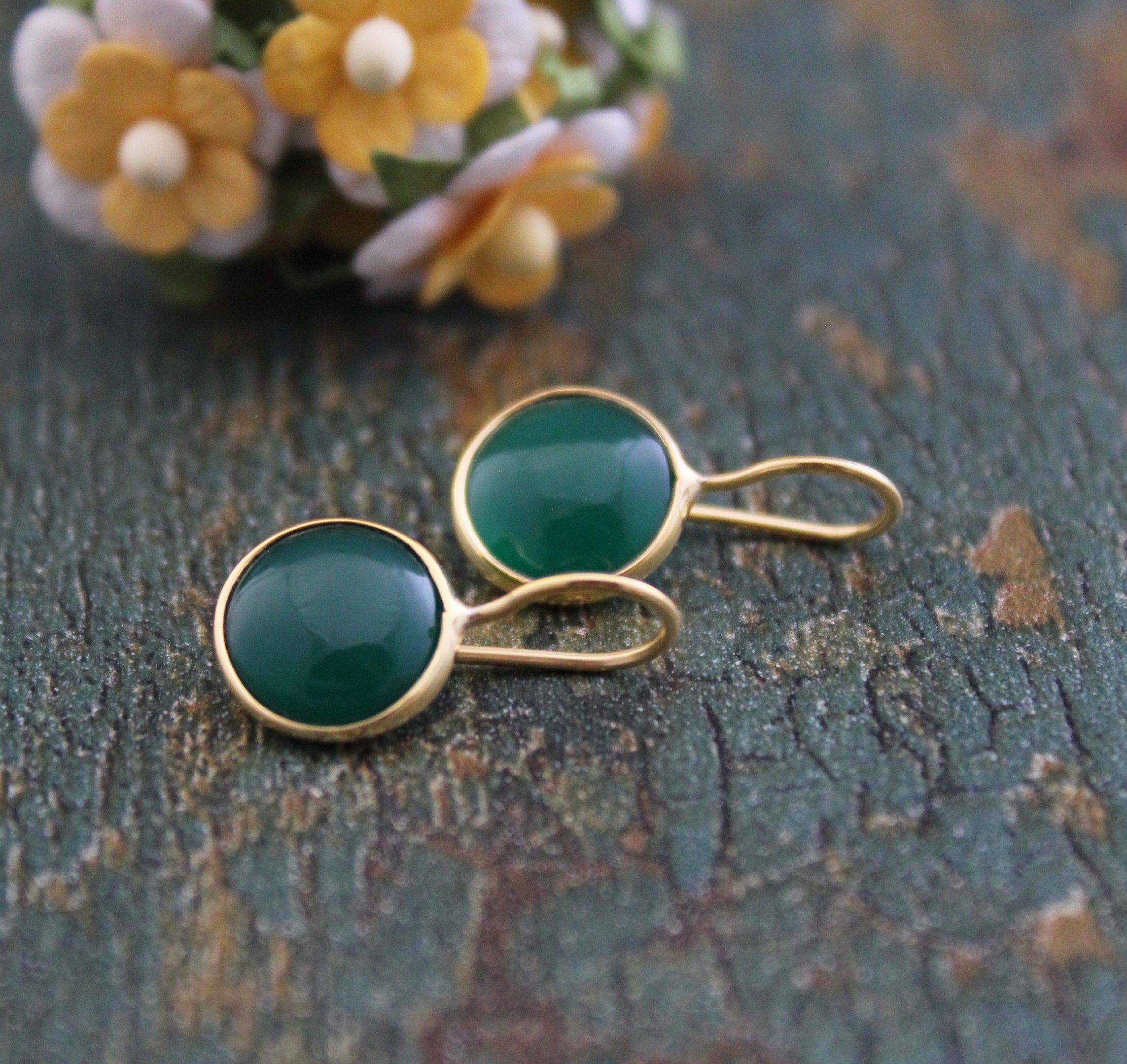 Green Onyx Earrings, Birthstone Stud Earrings, Dainty Earring, Jewelry Gift,