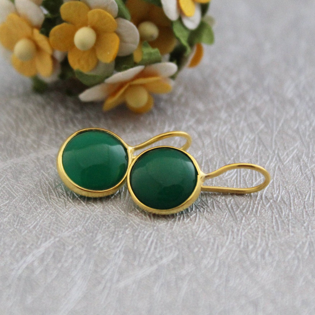 Green Onyx Earrings, Birthstone Stud Earrings, Dainty Earring, Jewelry Gift,