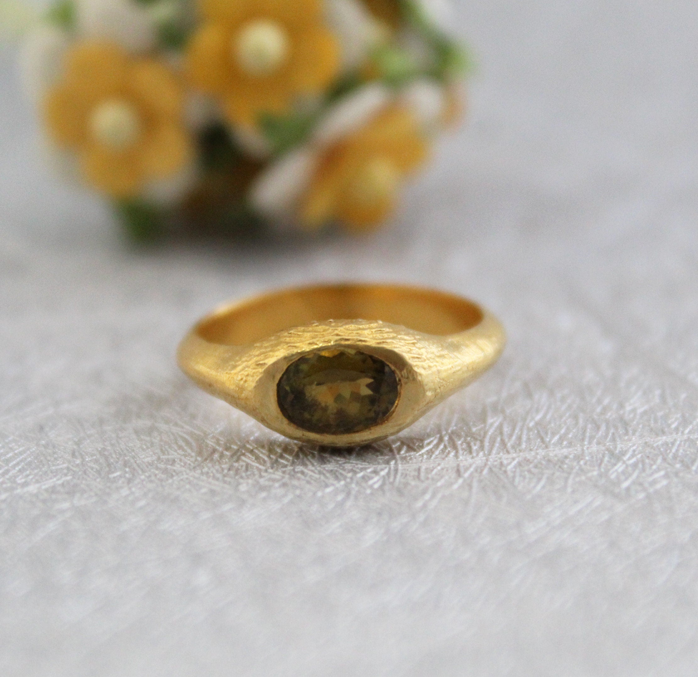 Green Tourmaline Ring, October Birthstone, Handmade Statement Jewelry, 18k Gold Bezel Stacking Ring, Gift For Women