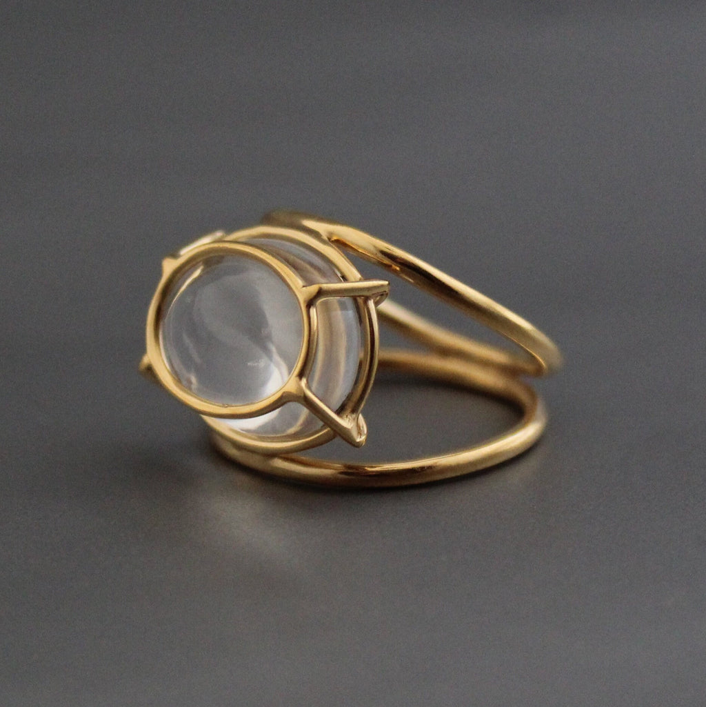 Clear Quartz Ring, Handmade 18K Gold Sterling Silver Designer Ring, Oval Gemstone, Handmade Quartz Jewelry