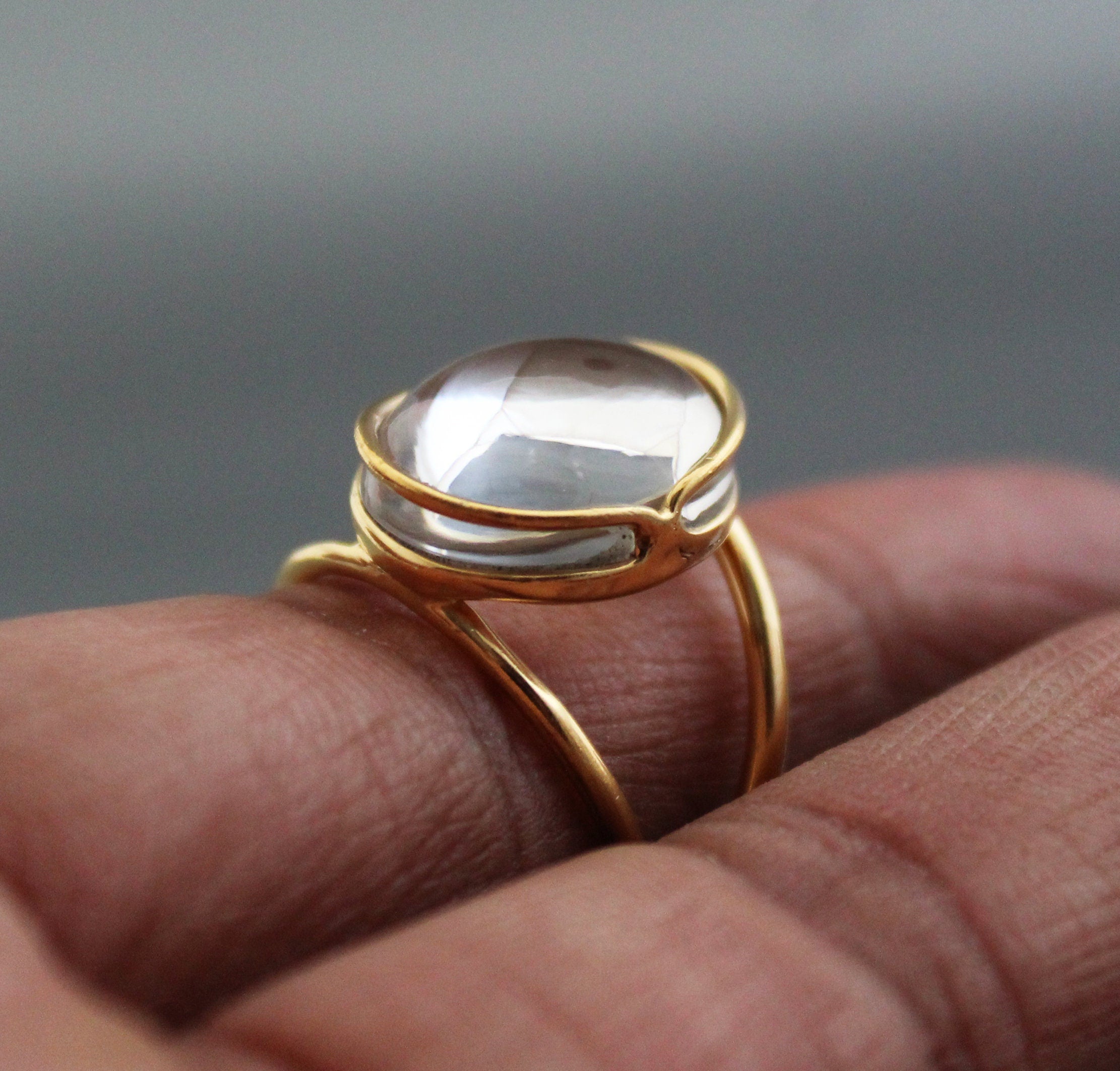 Clear Crystal Ring, 18K Gold Vermiel, Simple Delicate Ring, Modern Rings for Women, Gift for Girfriend, Handmade Jewelry, bridesmaid gift