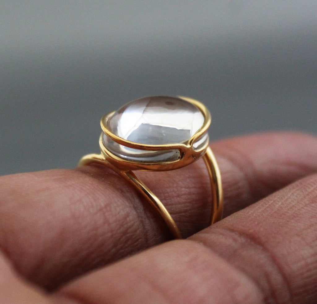 Clear Crystal ring, 925 Sterling Silver Statement Jewelry, 18K Gold Plated Jewelry, Crystal Quartz Cocktail Ring, Genuine Crystal Ring