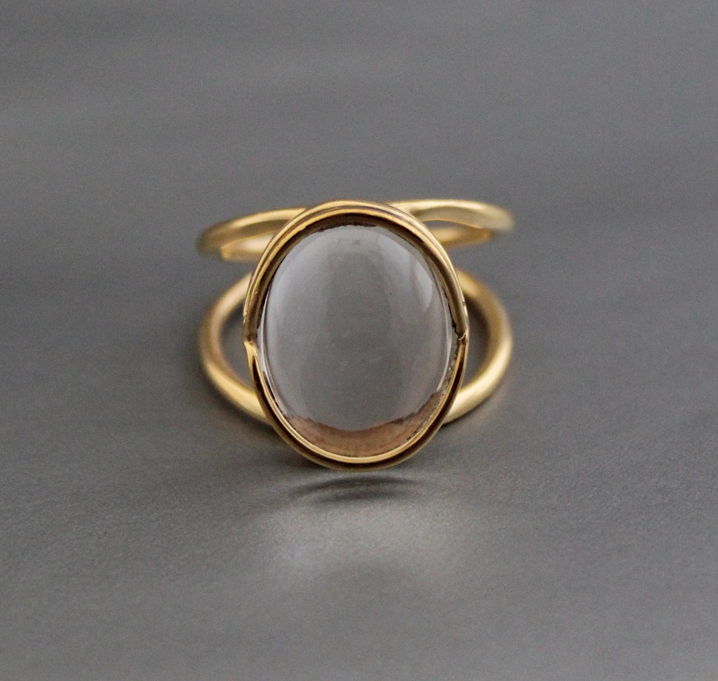 Clear Crystal ring, 925 Sterling Silver Statement Jewelry, 18K Gold Plated Jewelry, Crystal Quartz Cocktail Ring, Genuine Crystal Ring