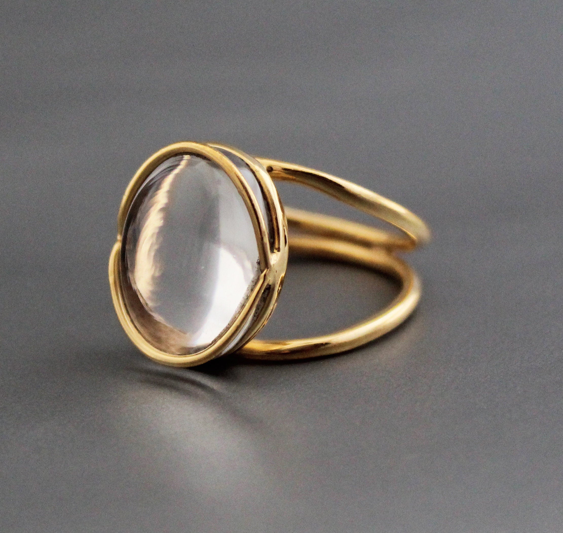Clear Crystal ring, 925 Sterling Silver Statement Jewelry, 18K Gold Plated Jewelry, Crystal Quartz Cocktail Ring, Genuine Crystal Ring