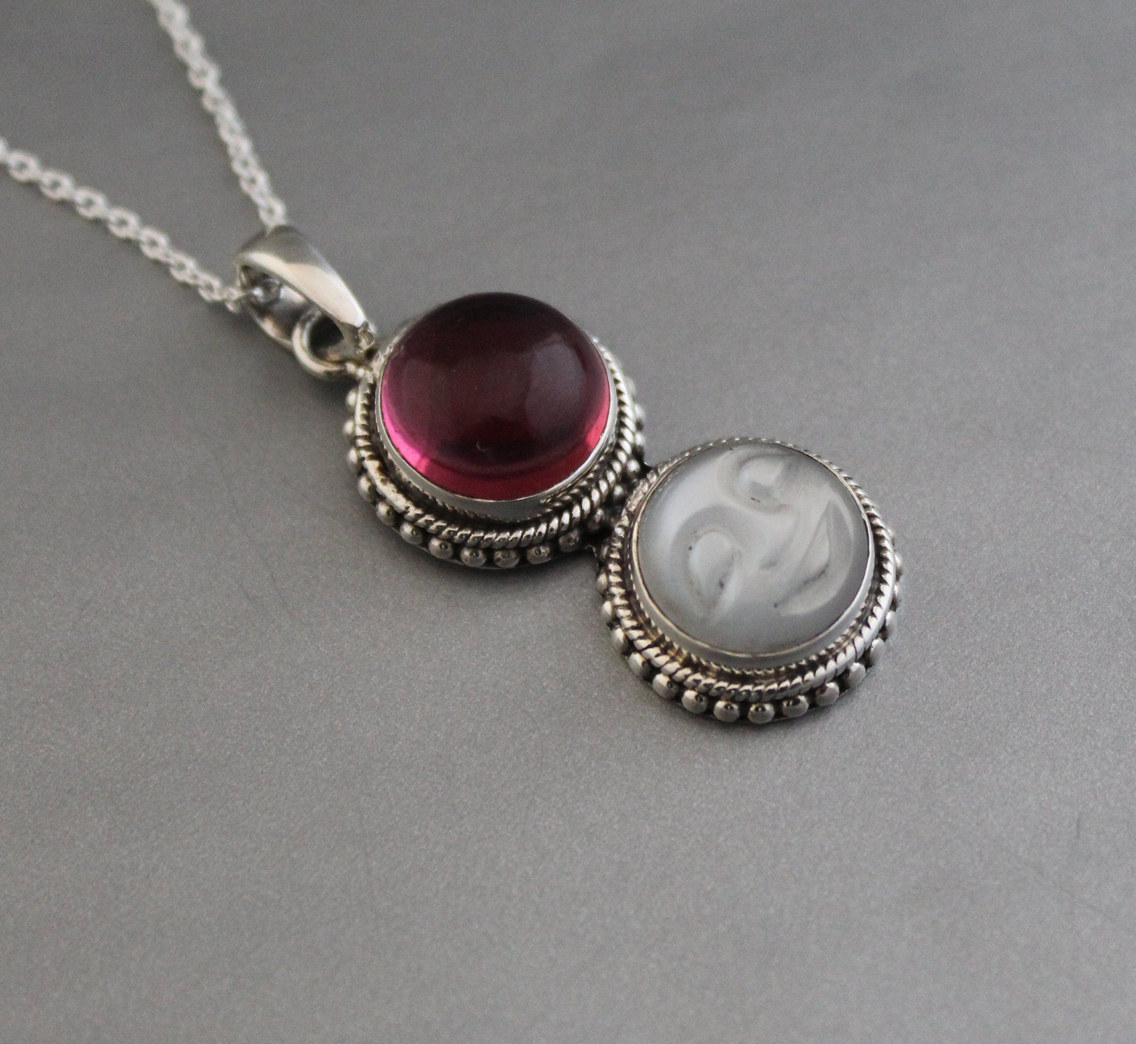 Sterling Silver Moonstone Pendant Necklace, Handmade Gemstone Jewelry, Multi Stone necklace