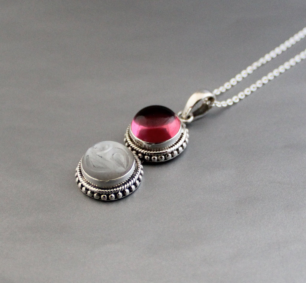 Sterling Silver Moonstone Pendant Necklace, Handmade Gemstone Jewelry, Multi Stone necklace