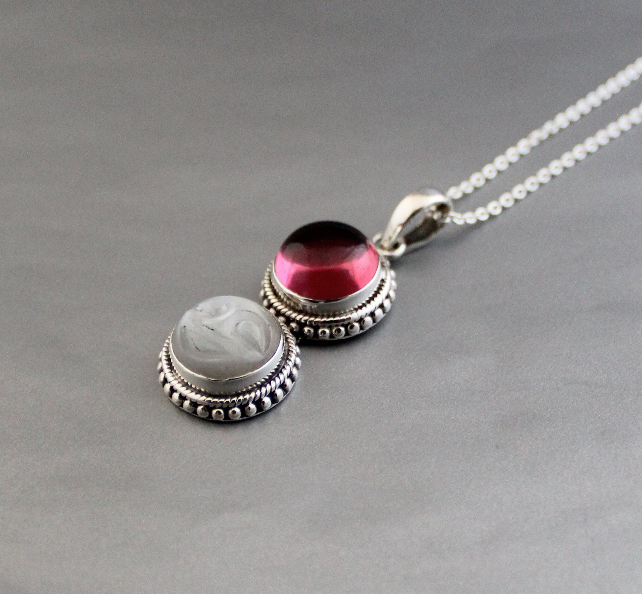 Sterling Silver Moonstone Pendant Necklace, Handmade Gemstone Jewelry, Multi Stone necklace