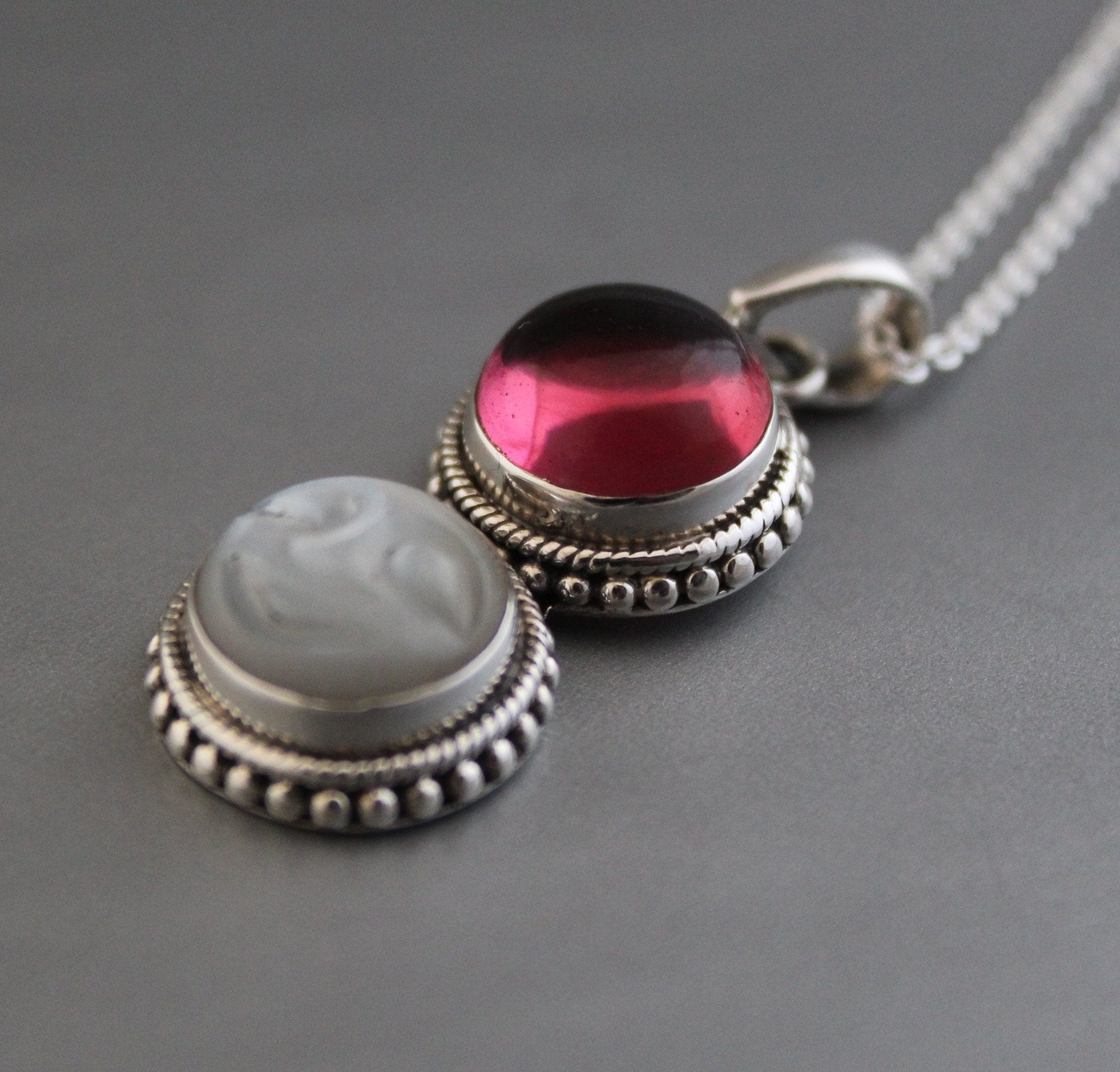 Sterling Silver Moonstone Pendant Necklace, Handmade Gemstone Jewelry, Multi Stone necklace