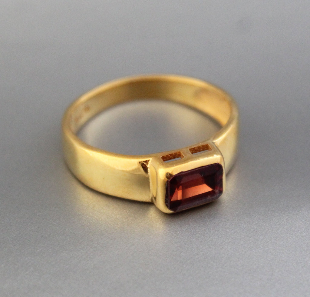 Handmade Garnet Ring, 18k Gold Plated, January Birthstone Jewelry, Genuine Red Garnet Signet Ring 925 Sterling Silver