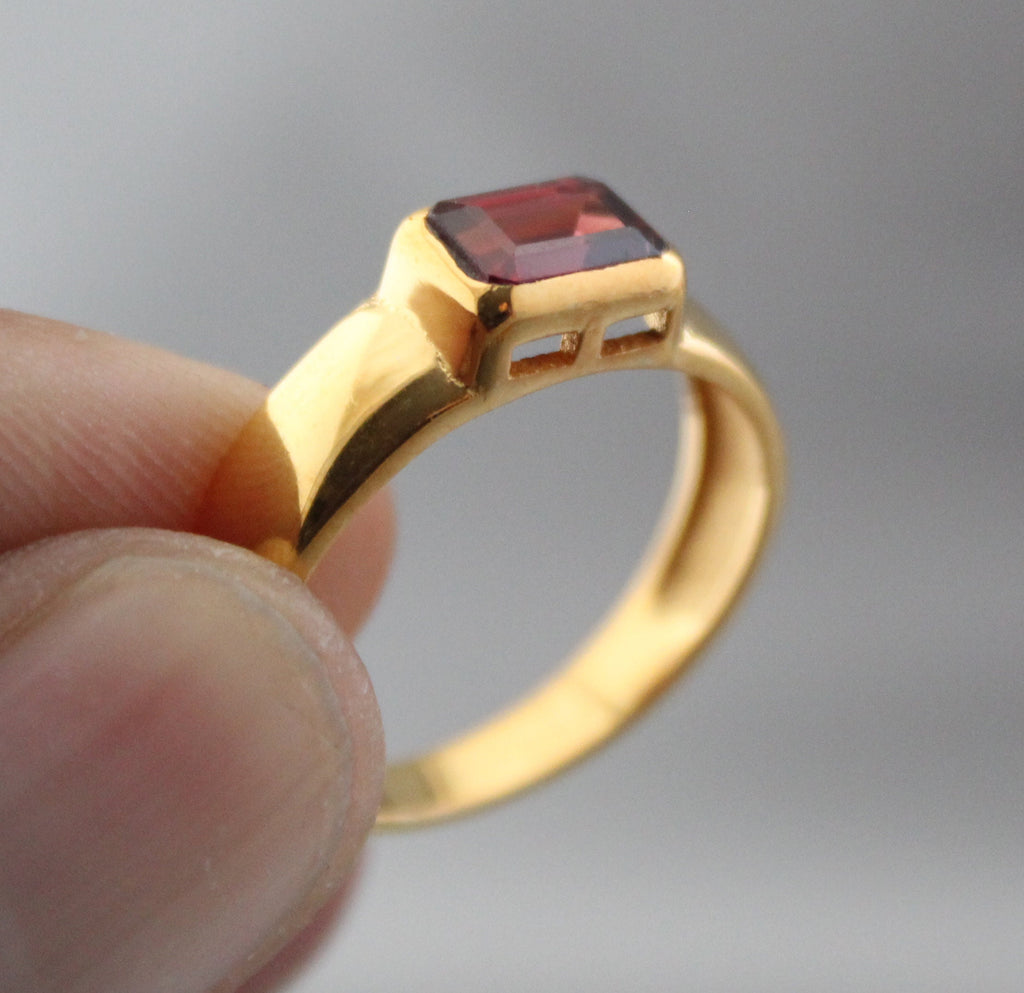 Handmade Garnet Ring, 18k Gold Plated, January Birthstone Jewelry, Genuine Red Garnet Signet Ring 925 Sterling Silver