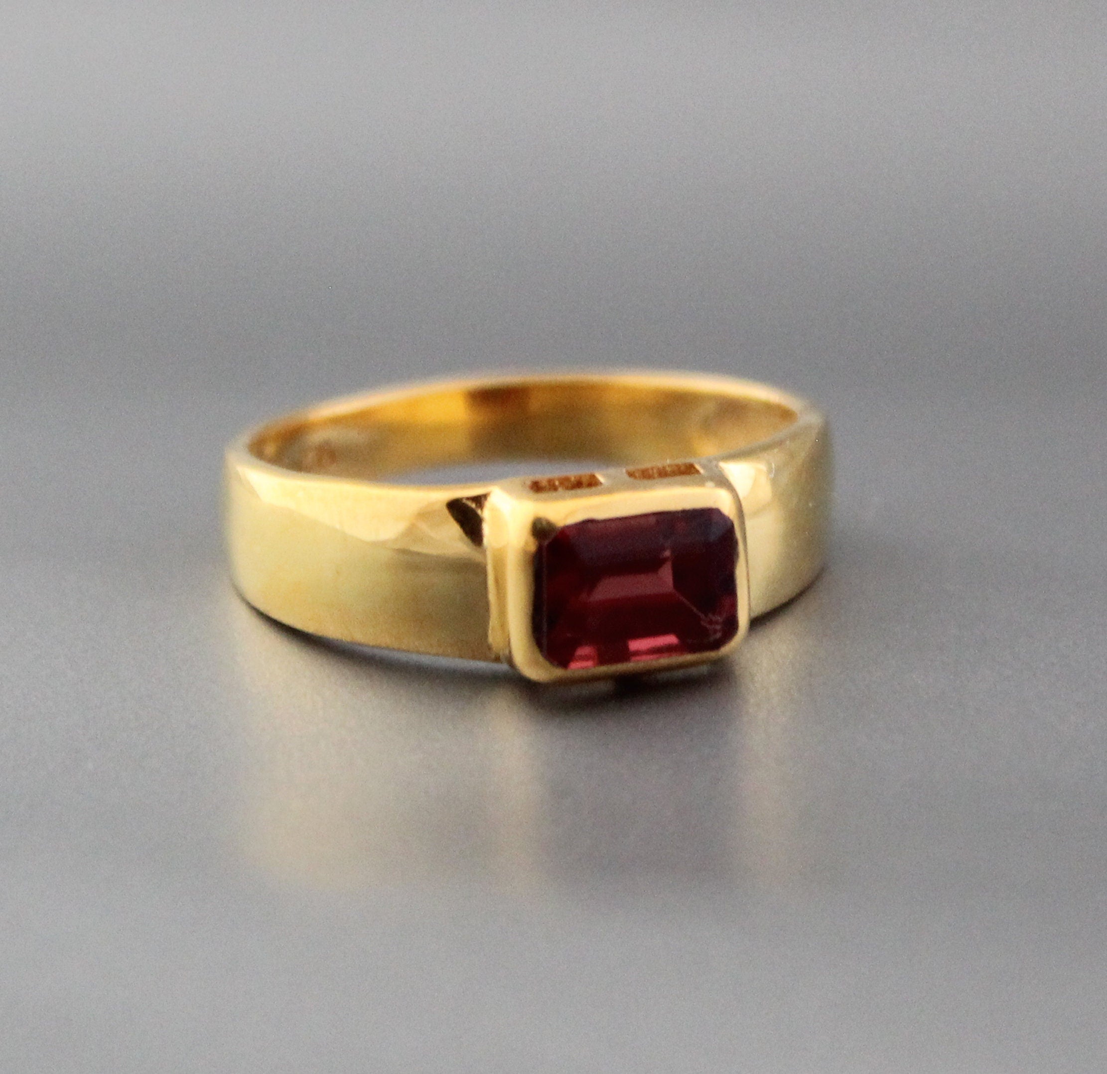 Handmade Garnet Ring, 18k Gold Plated, January Birthstone Jewelry, Genuine Red Garnet Signet Ring 925 Sterling Silver