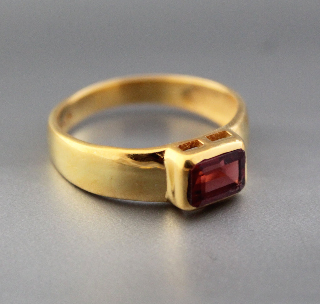 Handmade Garnet Ring, 18k Gold Plated, January Birthstone Jewelry, Genuine Red Garnet Signet Ring 925 Sterling Silver