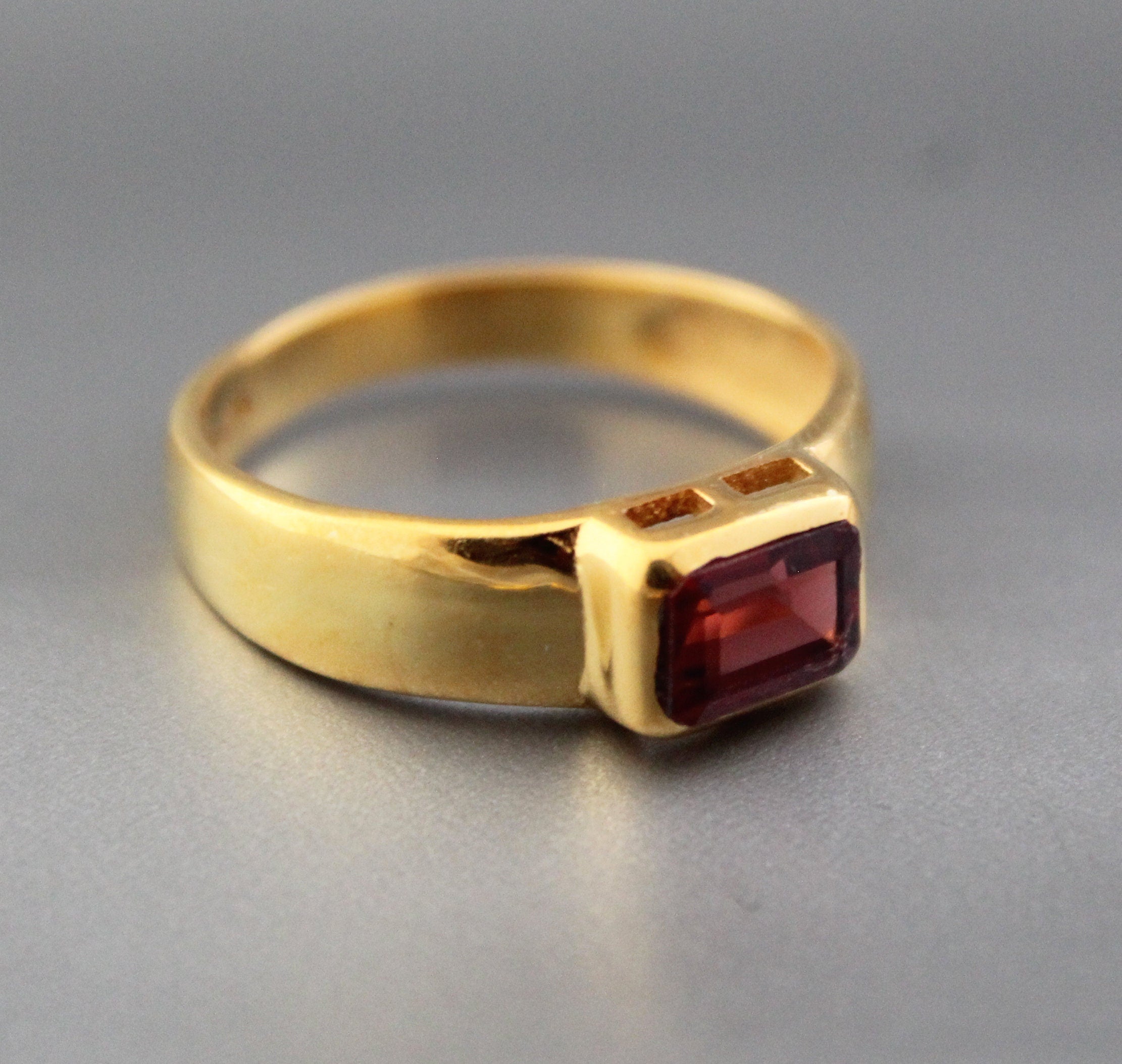 Handmade Garnet Ring, 18k Gold Plated, January Birthstone Jewelry, Genuine Red Garnet Signet Ring 925 Sterling Silver