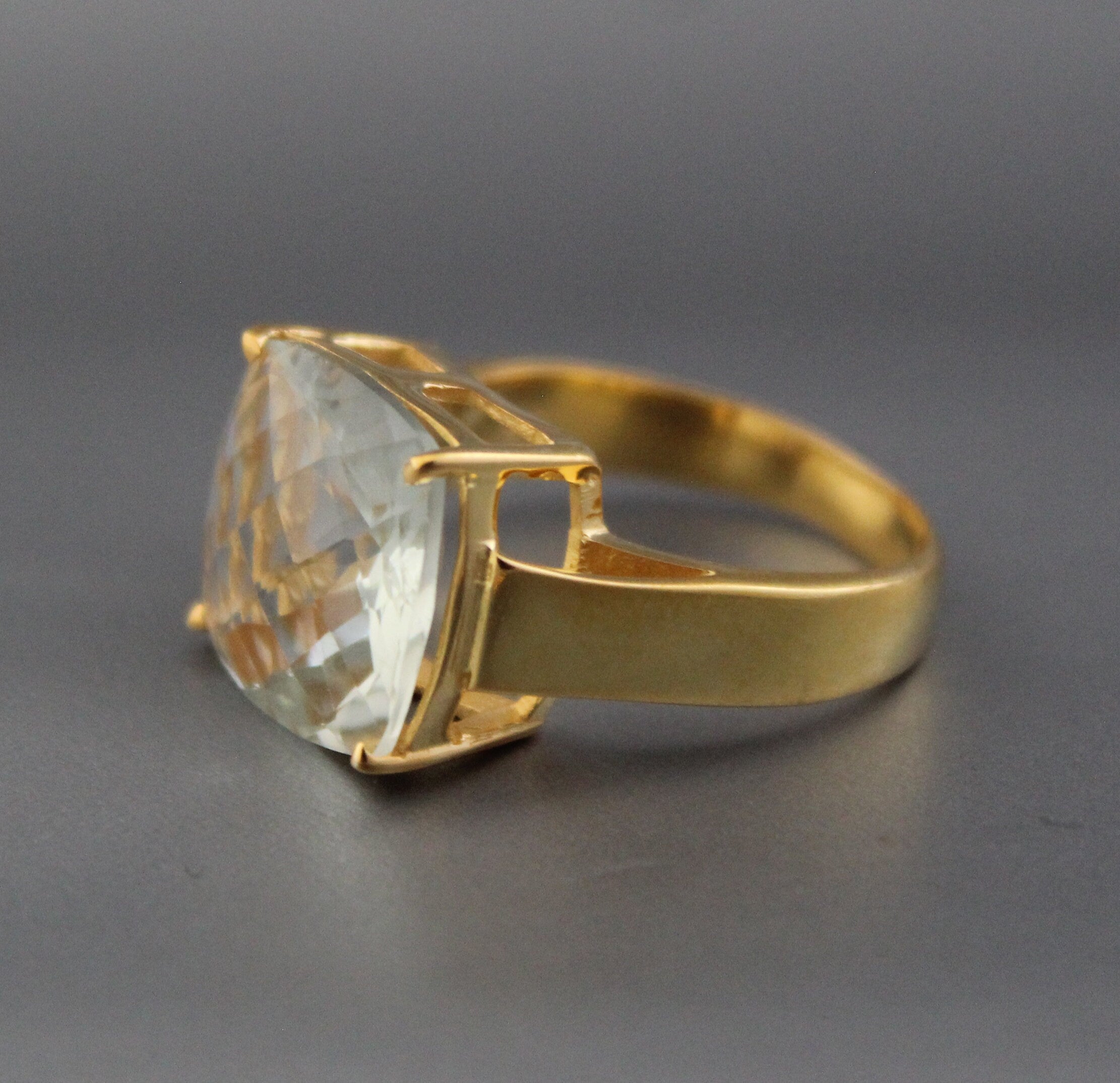 Green Amethyst Ring, Prasiolite Cushion Cut Birthstone Jewelry, 14k Gold Vermeil, Gift For Mother