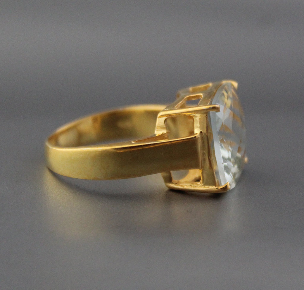 Green Amethyst Ring, Prasiolite Cushion Cut Birthstone Jewelry, 14k Gold Vermeil, Gift For Mother