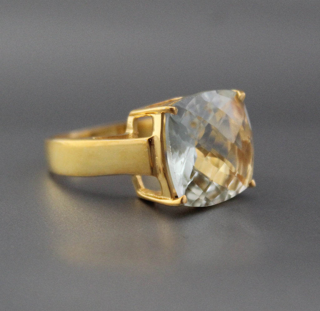 Green Amethyst Ring, Prasiolite Cushion Cut Birthstone Jewelry, 14k Gold Vermeil, Gift For Mother