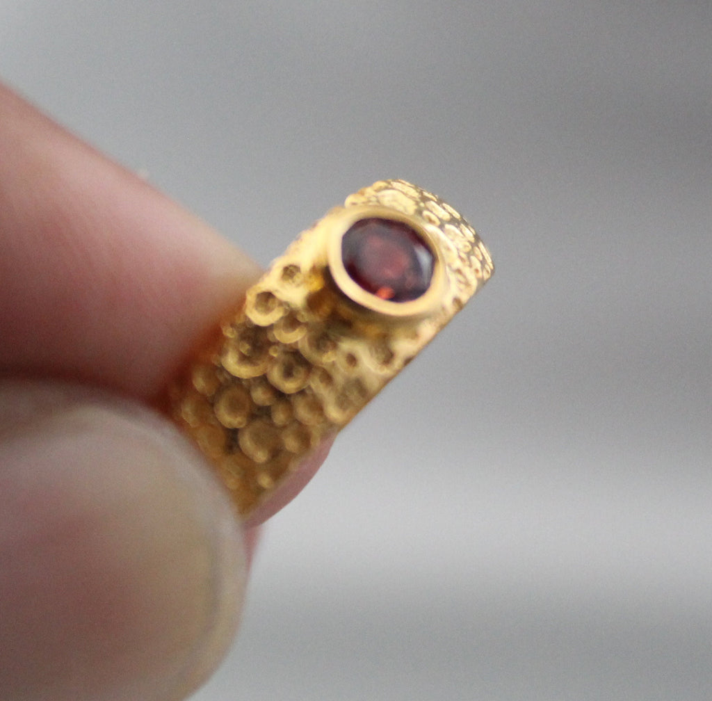 Genuine Red Garnet Signet Ring, Gift for Her, January Birthstone Jewelry, Gold Filled Ring
