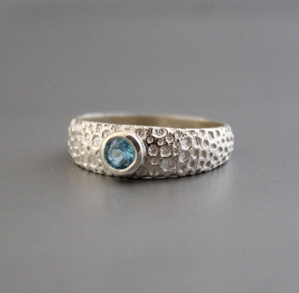 Natural Blue Topaz Ring, Dainty Silver Ring, December Birthstone Mothers Day Ring Promise Ring Birthday Gift for Her