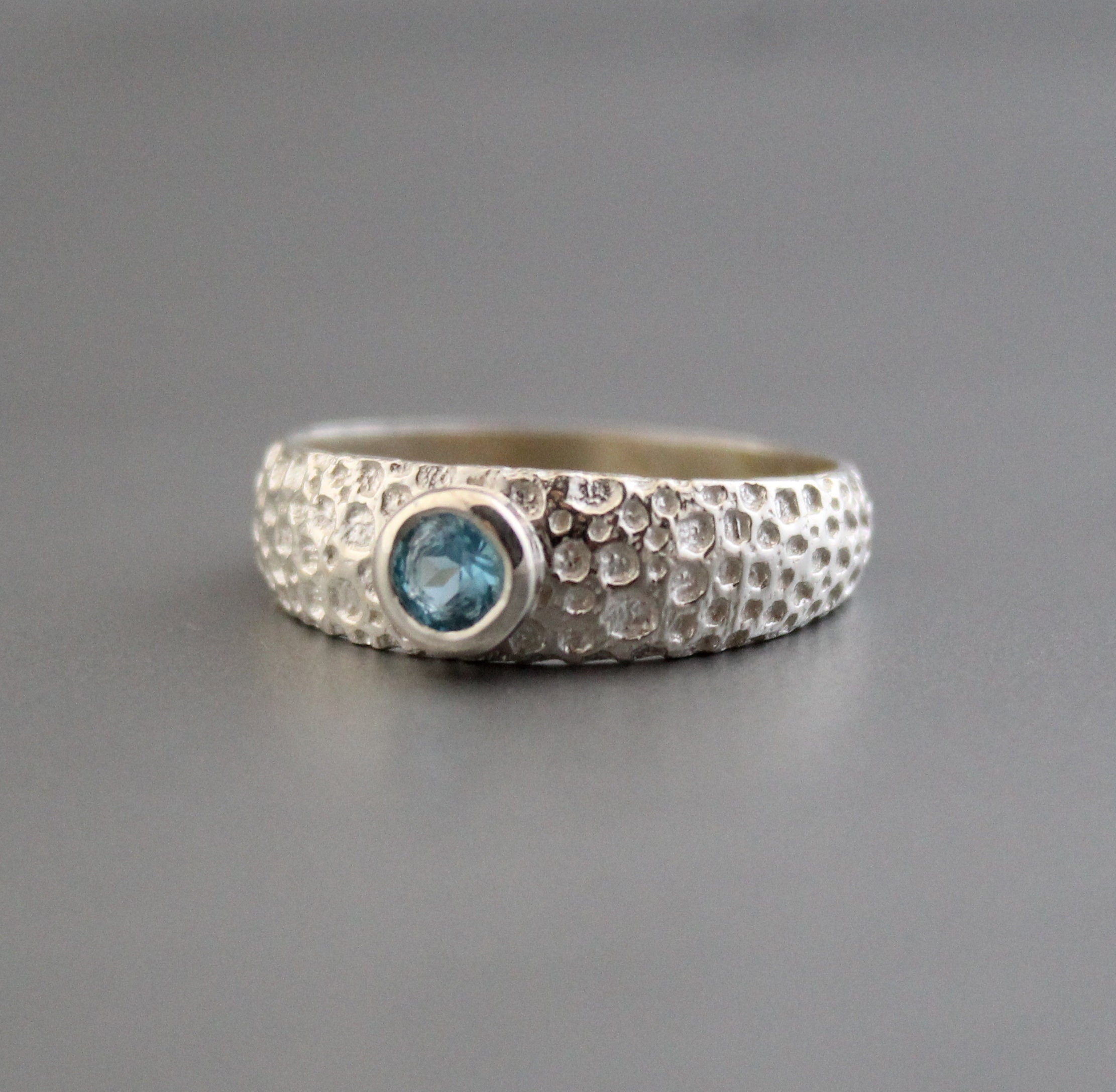 Natural Blue Topaz Ring, Dainty Silver Ring, December Birthstone Mothers Day Ring Promise Ring Birthday Gift for Her