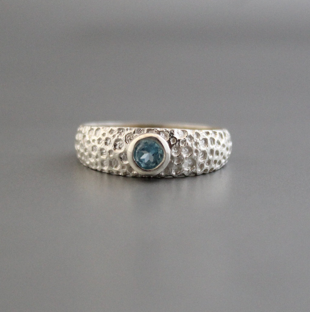 Natural Blue Topaz Ring, Dainty Silver Ring, December Birthstone Mothers Day Ring Promise Ring Birthday Gift for Her