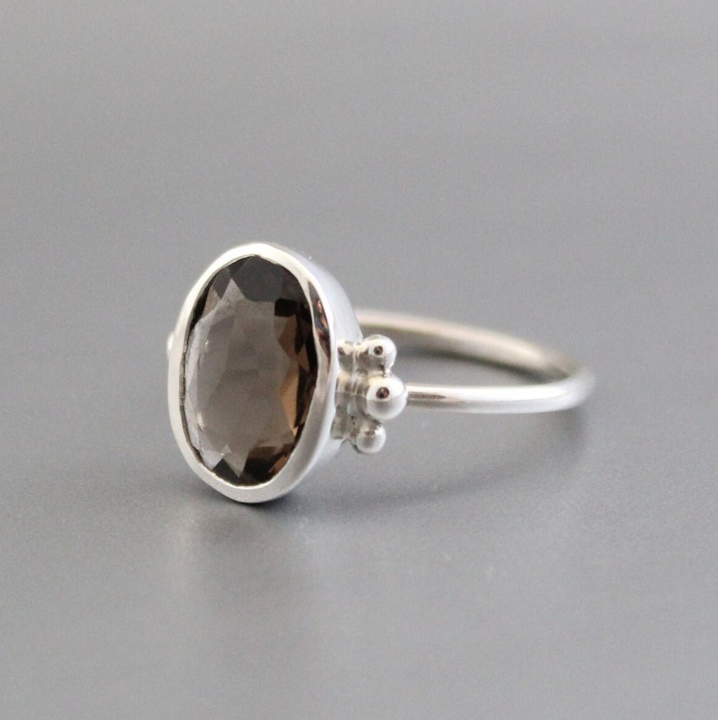 Handmade Sterling Silver Smoky Quartz Ring: Oval Rose Cut