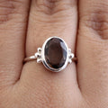 Handmade Sterling Silver Smoky Quartz Ring: Oval Rose Cut