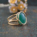 Green Onyx 18K Gold Ring, Vintage Onyx Stone Ring, Handmade Silver Onyx Ring, Retro Boho Jewelry Gift for Her, Gemstone Ring