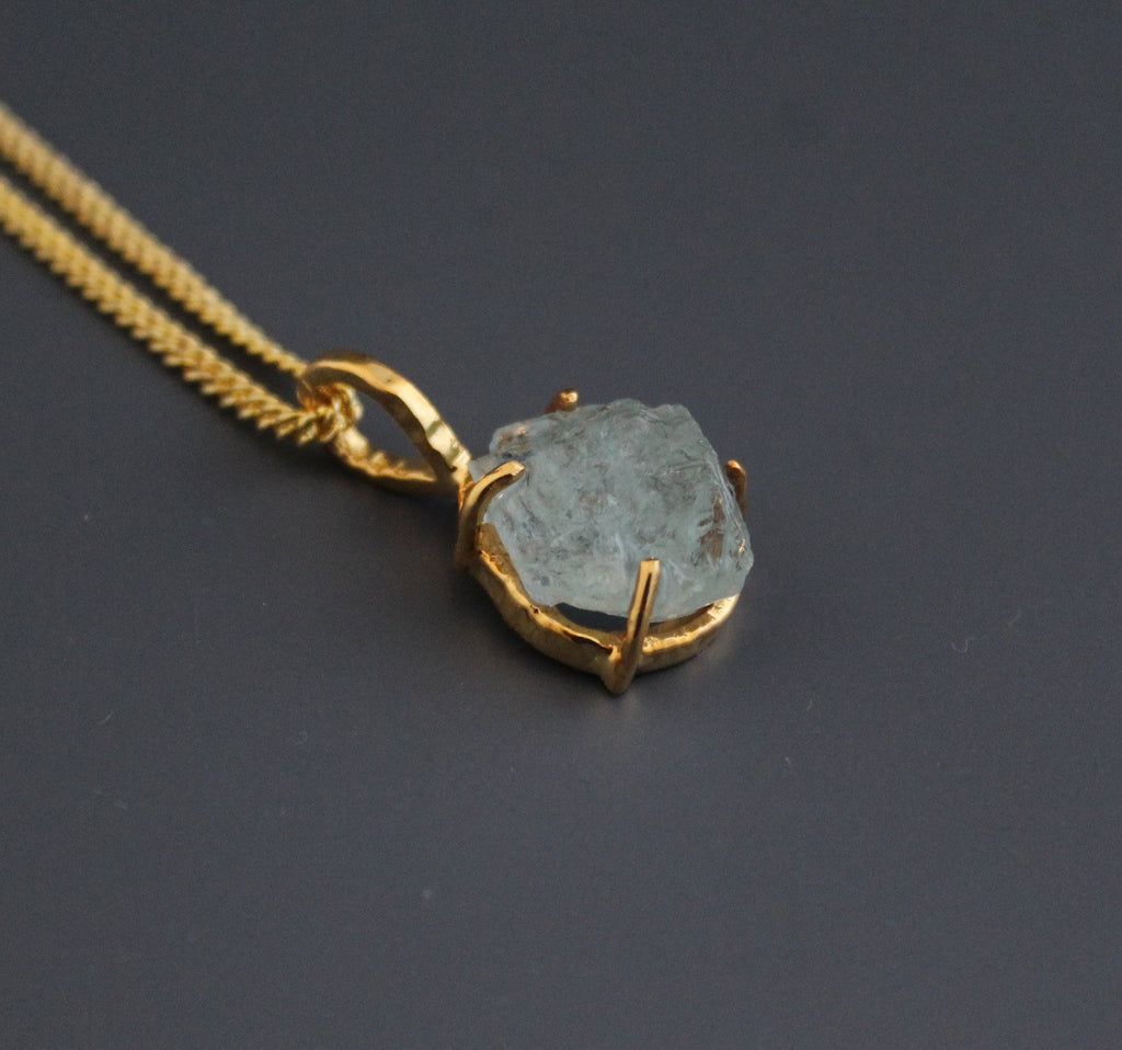 Aquamarine Necklace Sterling Silver, 18K Gold Plated Aquamarine Pendant, Sterling Raw Aquamarine Necklace, March Birthstone Necklace