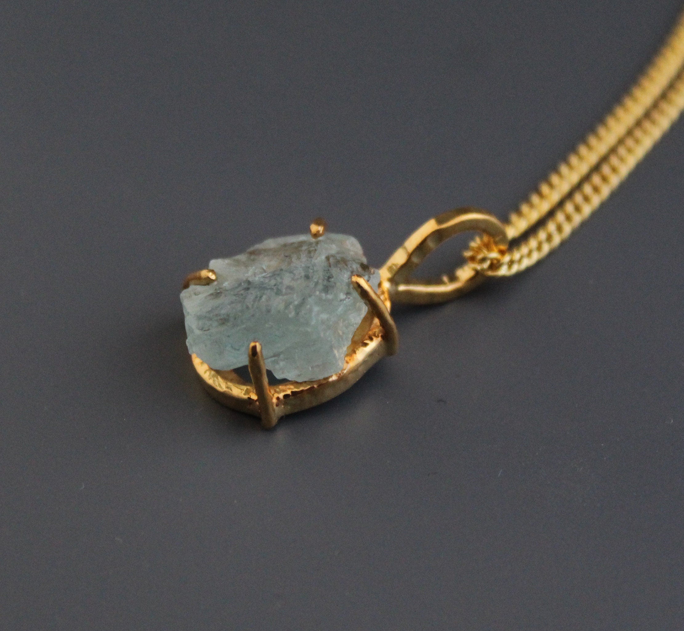 Aquamarine Necklace Sterling Silver, 18K Gold Plated Aquamarine Pendant, Sterling Raw Aquamarine Necklace, March Birthstone Necklace