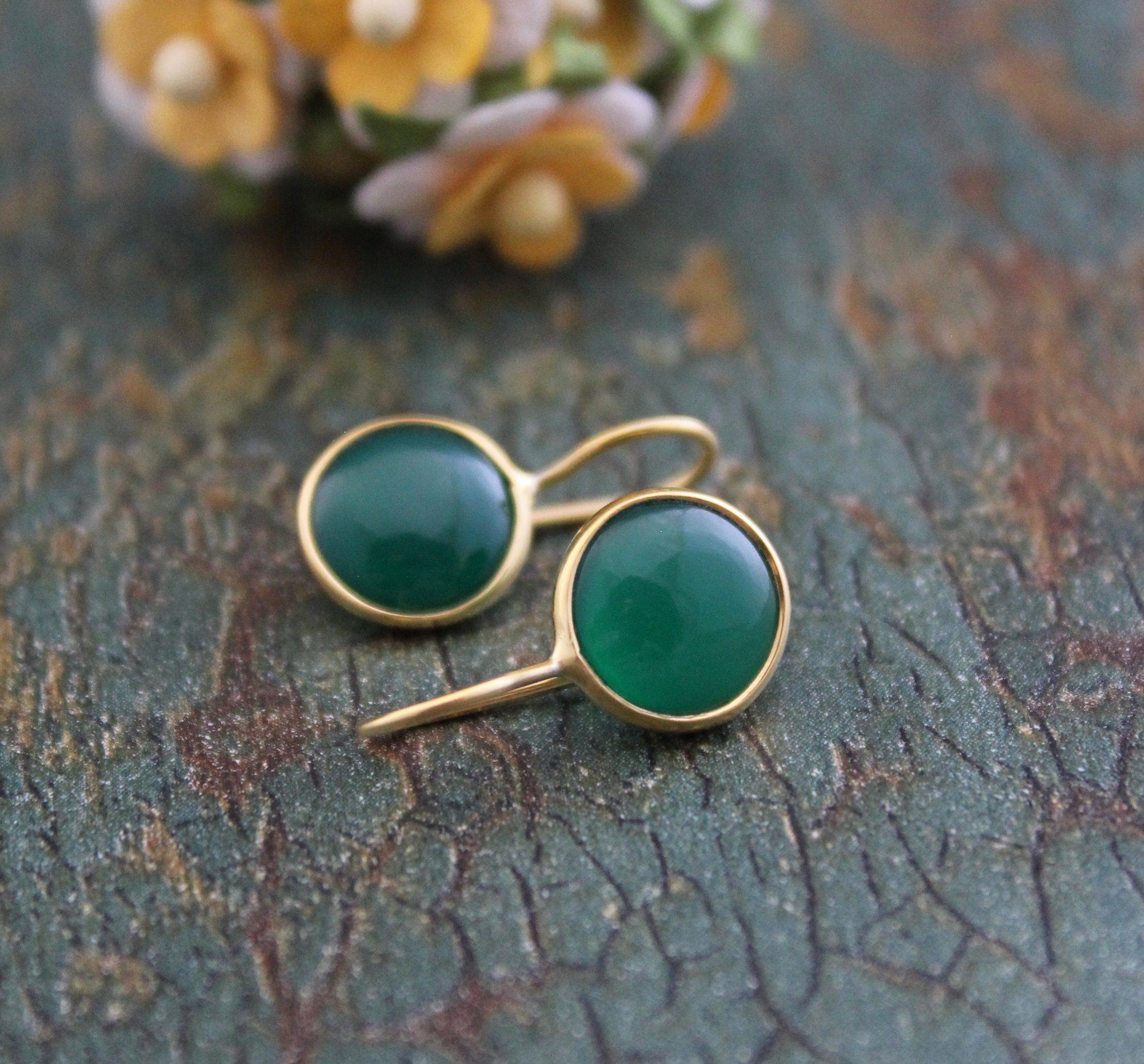 Green Onyx Earrings, Birthstone Stud Earrings, Dainty Earring, Jewelry Gift,