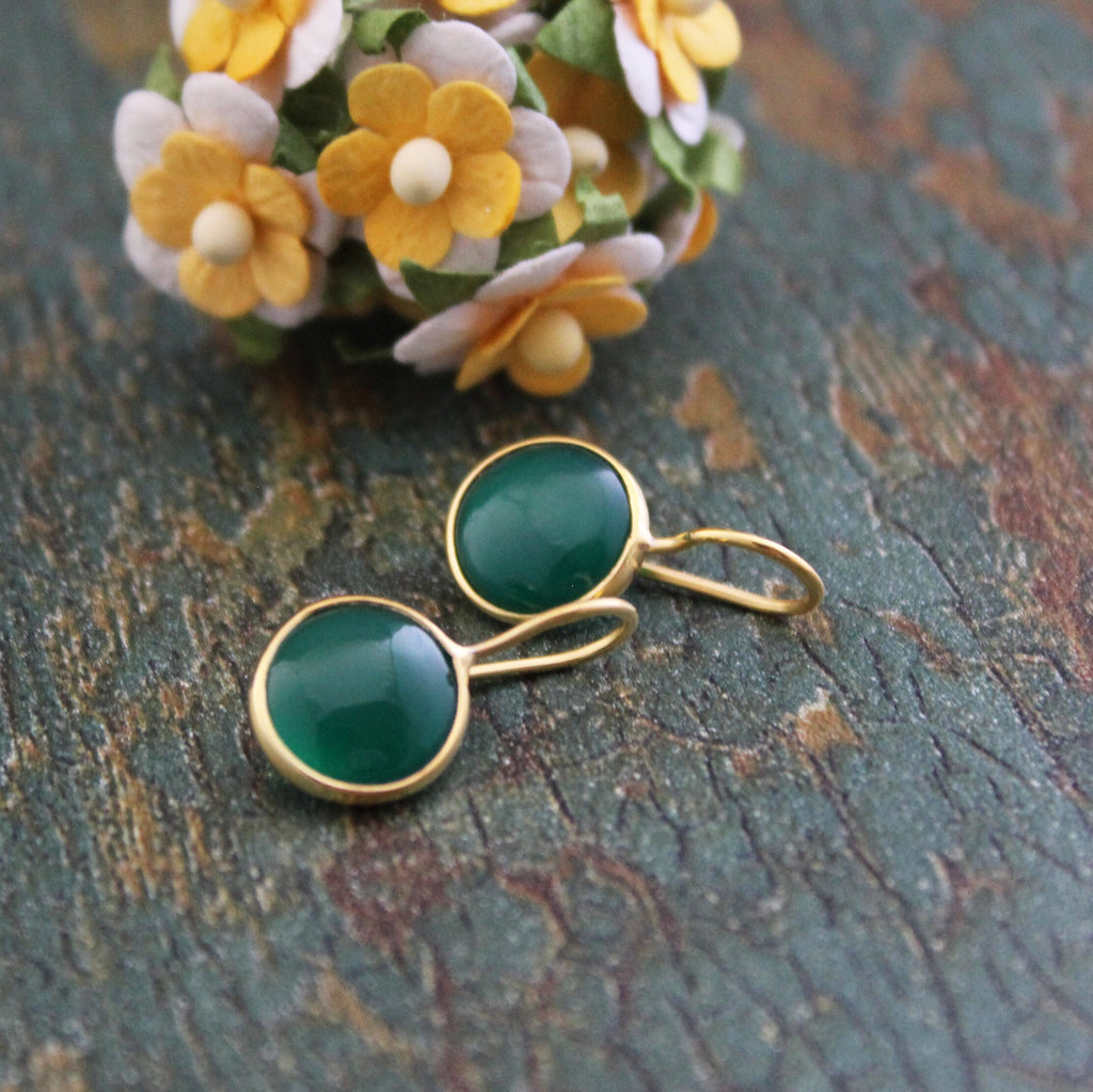 Green Onyx Earrings, Birthstone Stud Earrings, Dainty Earring, Jewelry Gift,