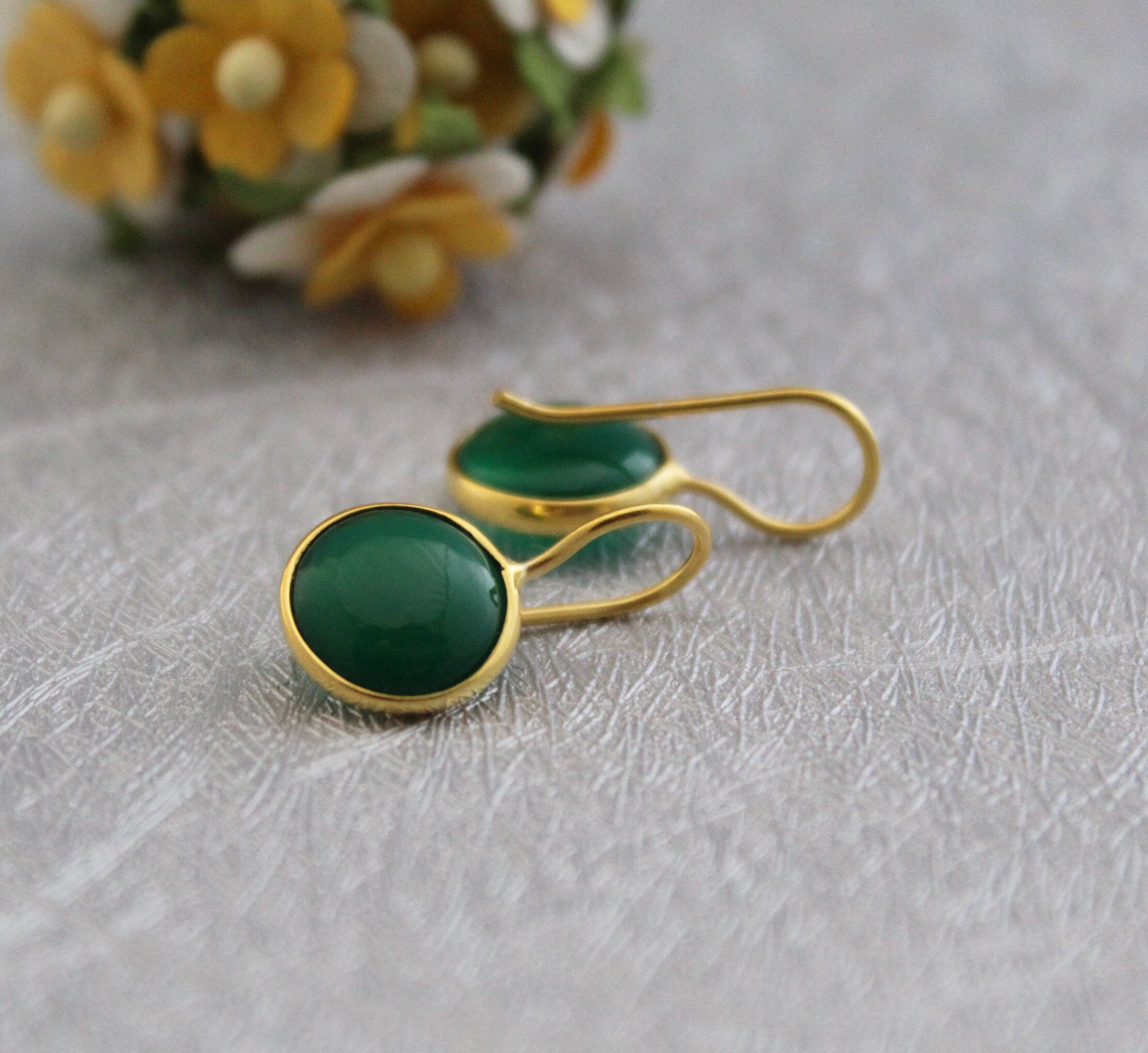 Green Onyx Earrings, Birthstone Stud Earrings, Dainty Earring, Jewelry Gift,
