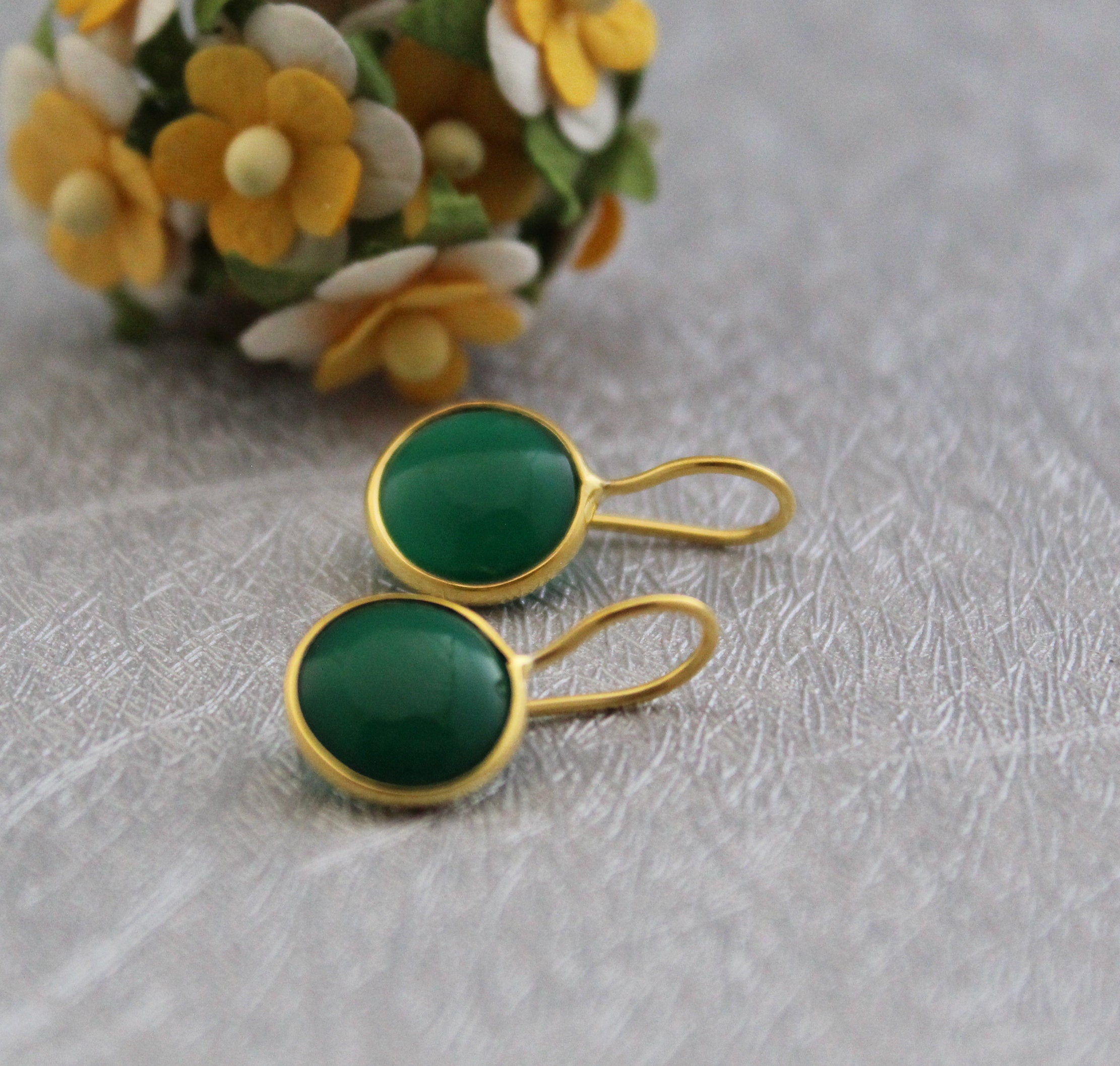 Green Onyx Earrings, Birthstone Stud Earrings, Dainty Earring, Jewelry Gift,