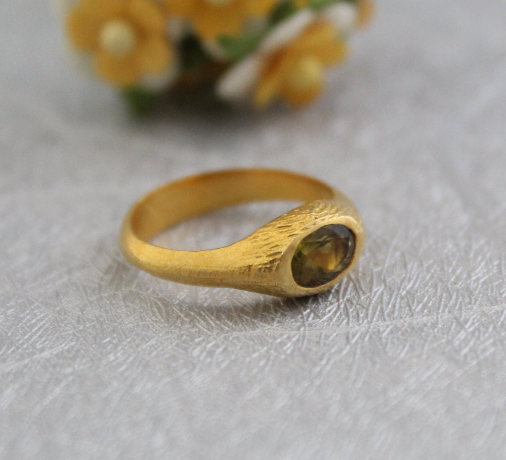 Green Tourmaline Ring, October Birthstone, Handmade Statement Jewelry, 18k Gold Bezel Stacking Ring, Gift For Women
