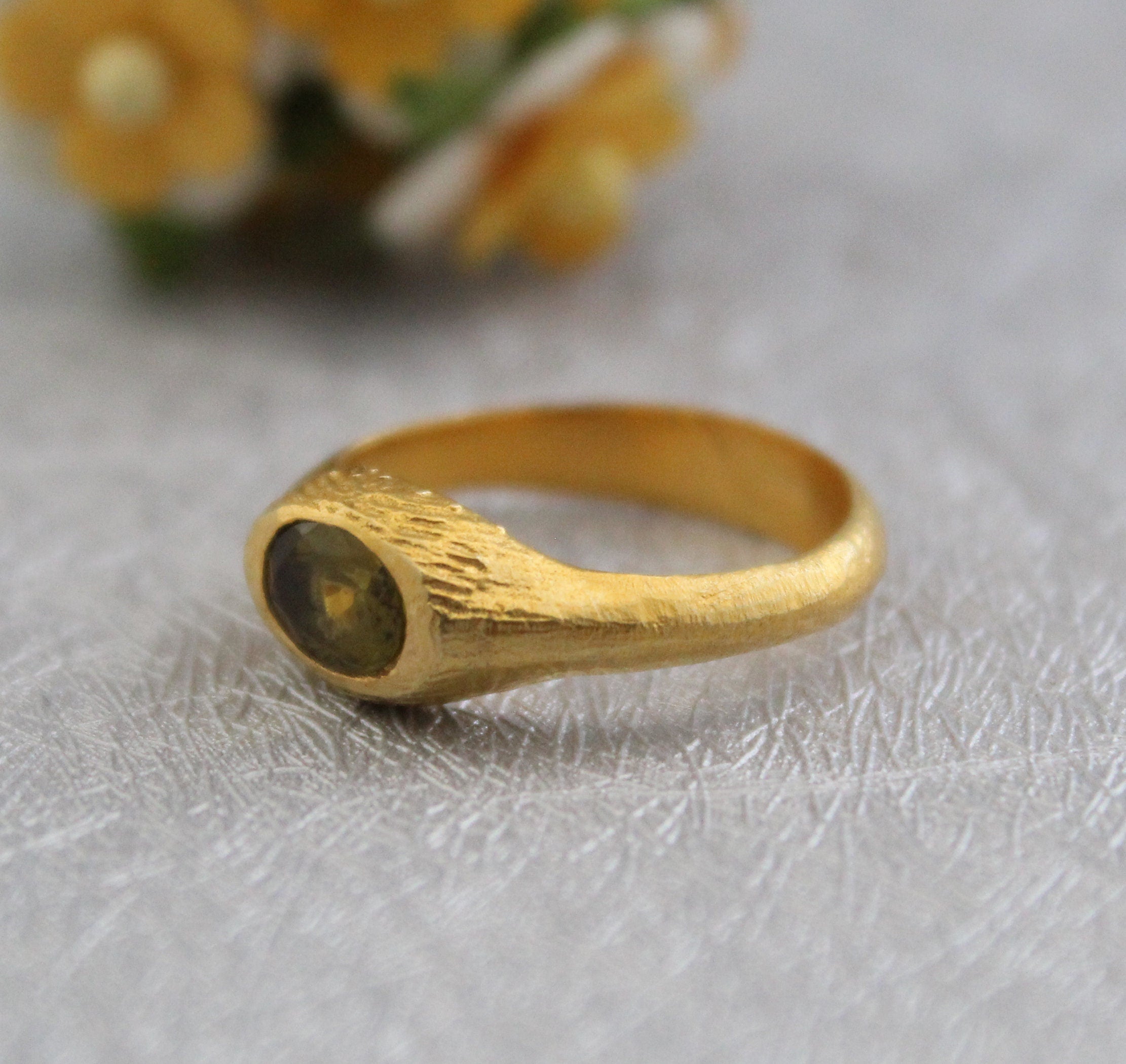 Green Tourmaline Ring, October Birthstone, Handmade Statement Jewelry, 18k Gold Bezel Stacking Ring, Gift For Women