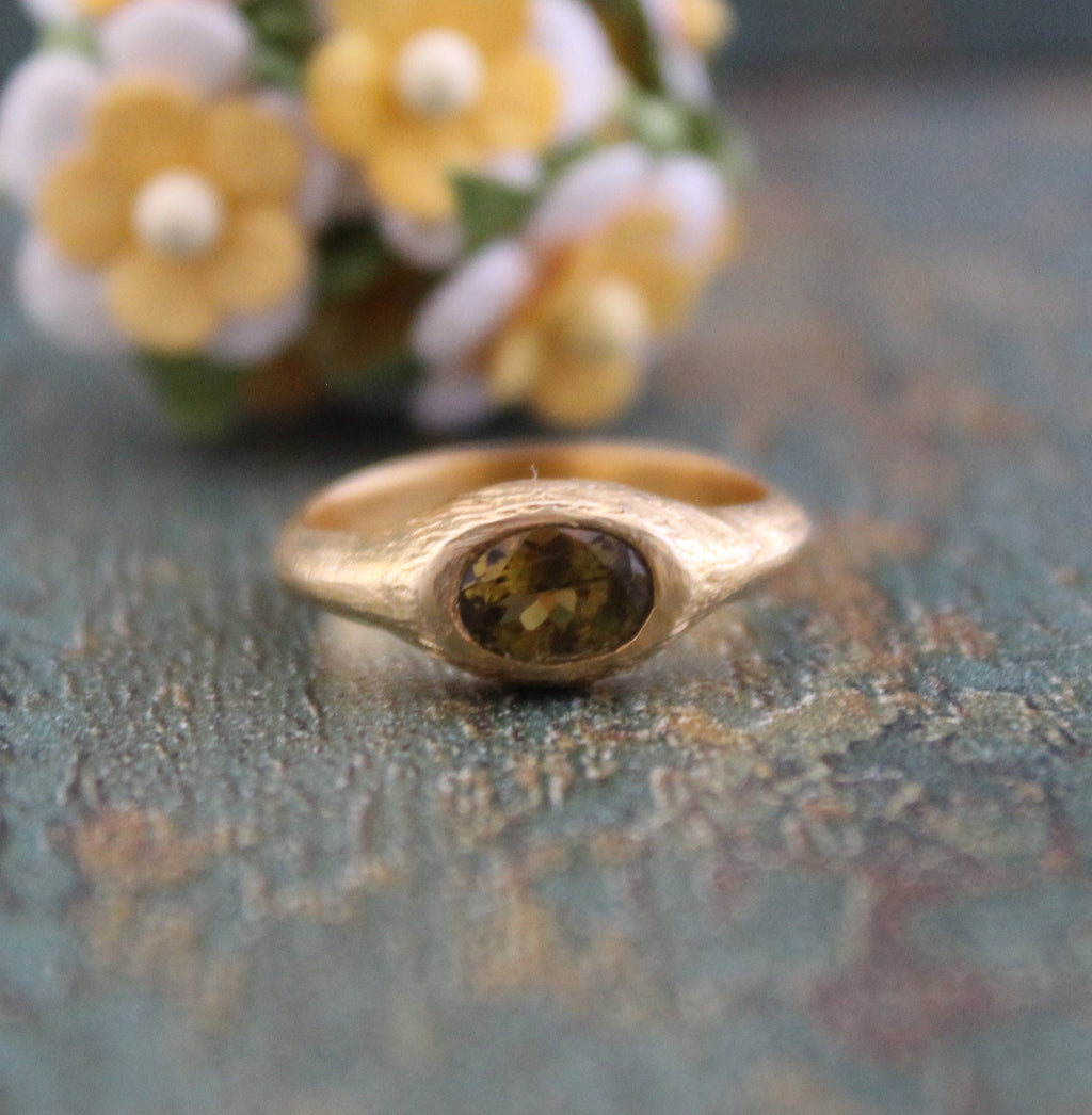 Green Tourmaline Ring, October Birthstone, Handmade Statement Jewelry, 18k Gold Bezel Stacking Ring, Gift For Women