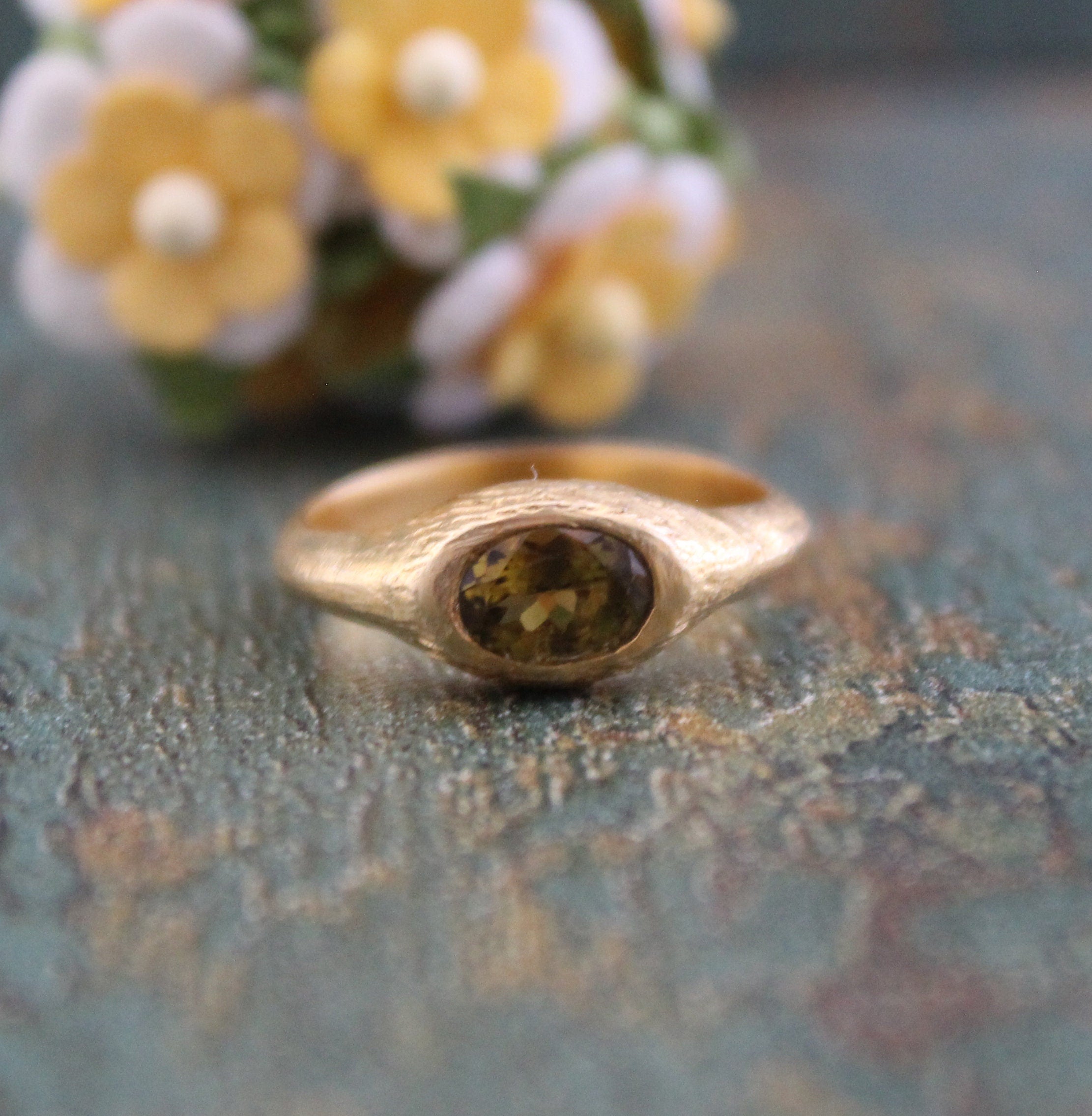 Green Tourmaline Ring, October Birthstone, Handmade Statement Jewelry, 18k Gold Bezel Stacking Ring, Gift For Women
